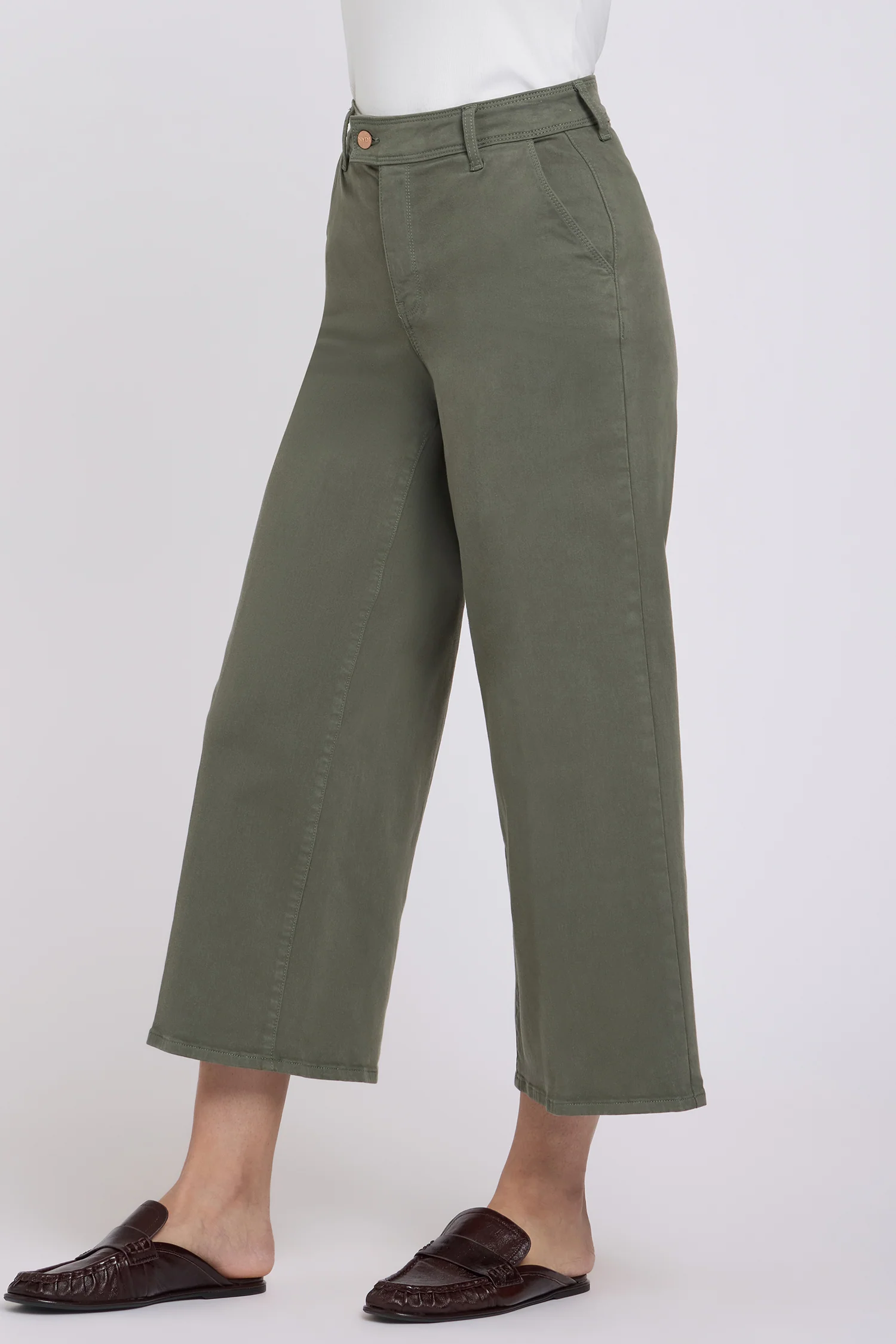 Mona Wide Leg Trouser Ankle Jeans  - Desert Green - Image 3