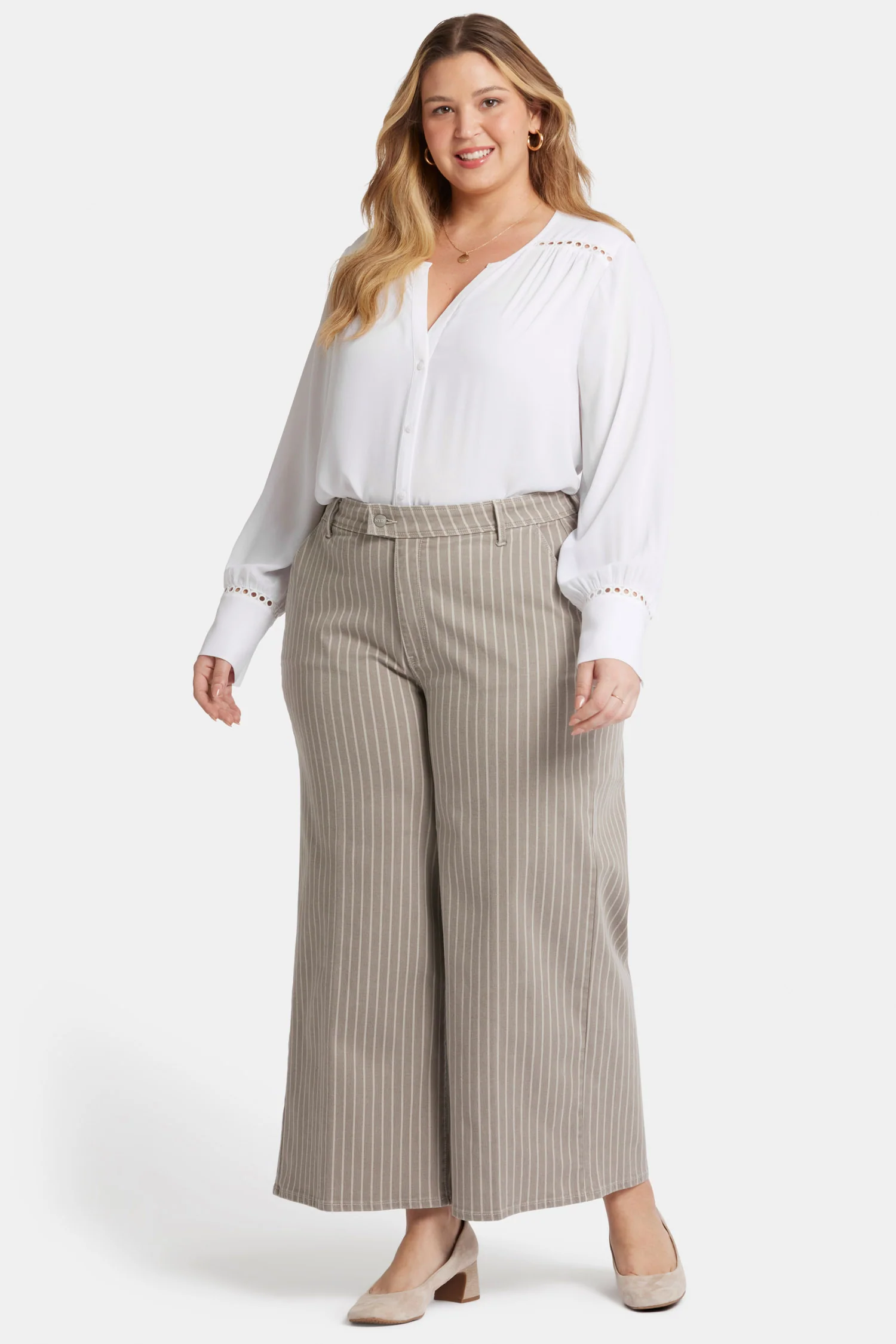 Mona Wide Leg Trouser Ankle Jeans In Plus Size - Boardwalk Stripe - Image 4