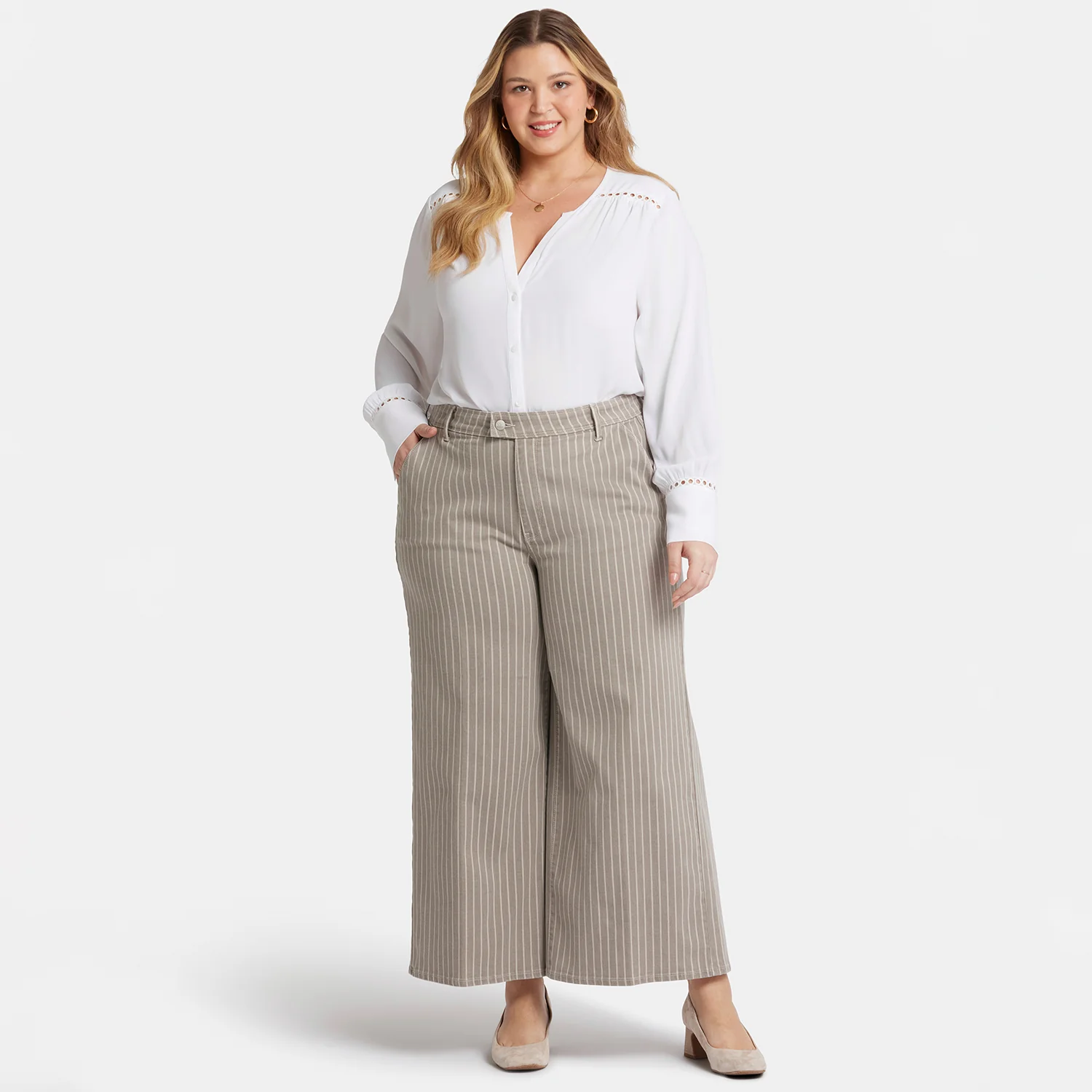 Mona Wide Leg Trouser Ankle Jeans In Plus Size - Boardwalk Stripe - Image 7