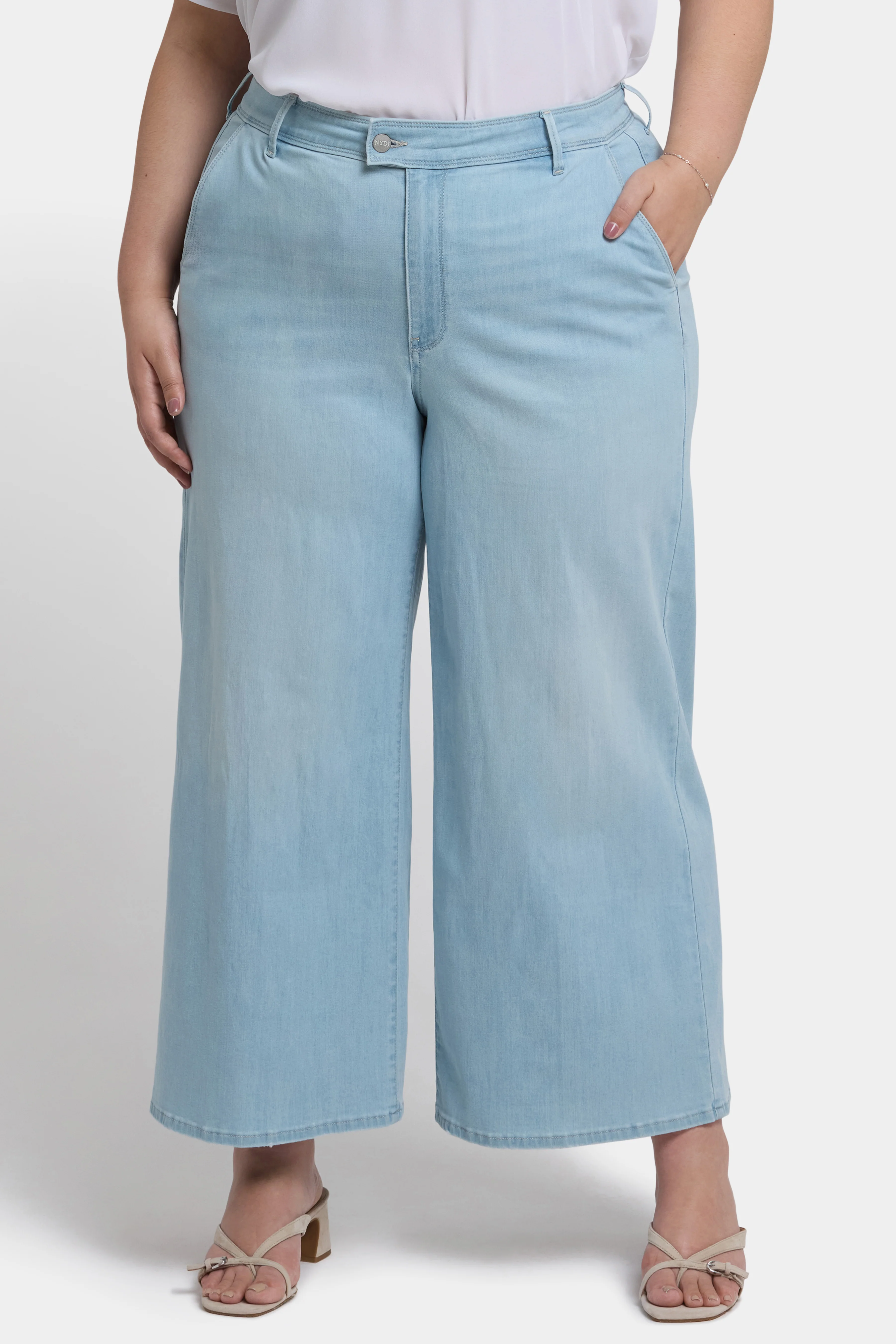 Mona Wide Leg Trouser Ankle Jeans In Plus Size - Clear Waters - Image 4