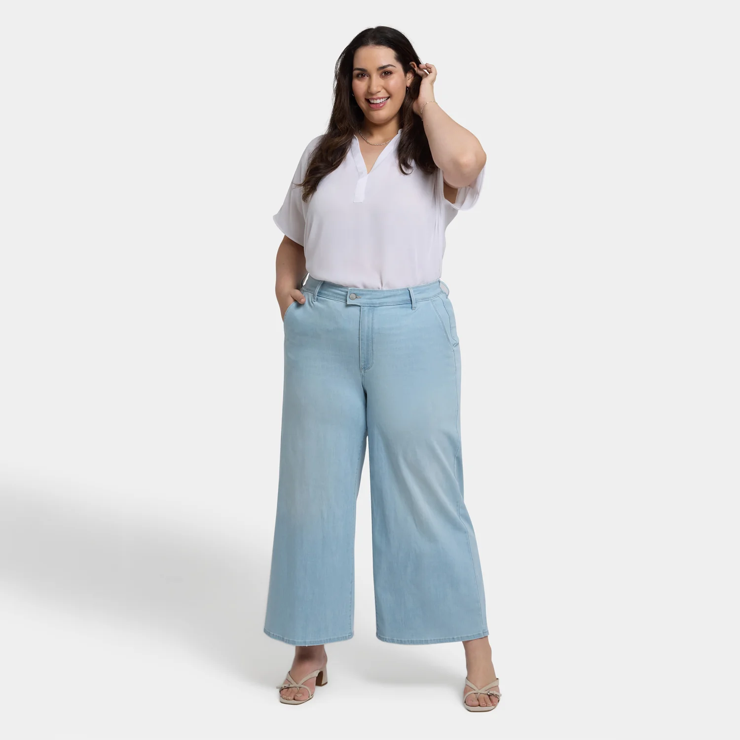 Mona Wide Leg Trouser Ankle Jeans In Plus Size - Clear Waters - Image 6