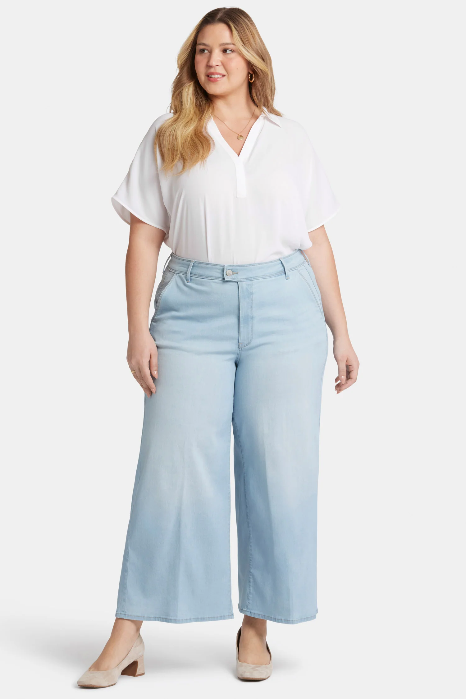 Mona Wide Leg Trouser Ankle Jeans In Plus Size - Oceanfront - Image 4