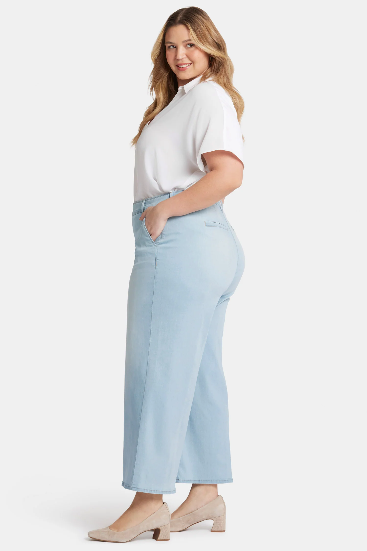 Mona Wide Leg Trouser Ankle Jeans In Plus Size - Oceanfront - Image 5
