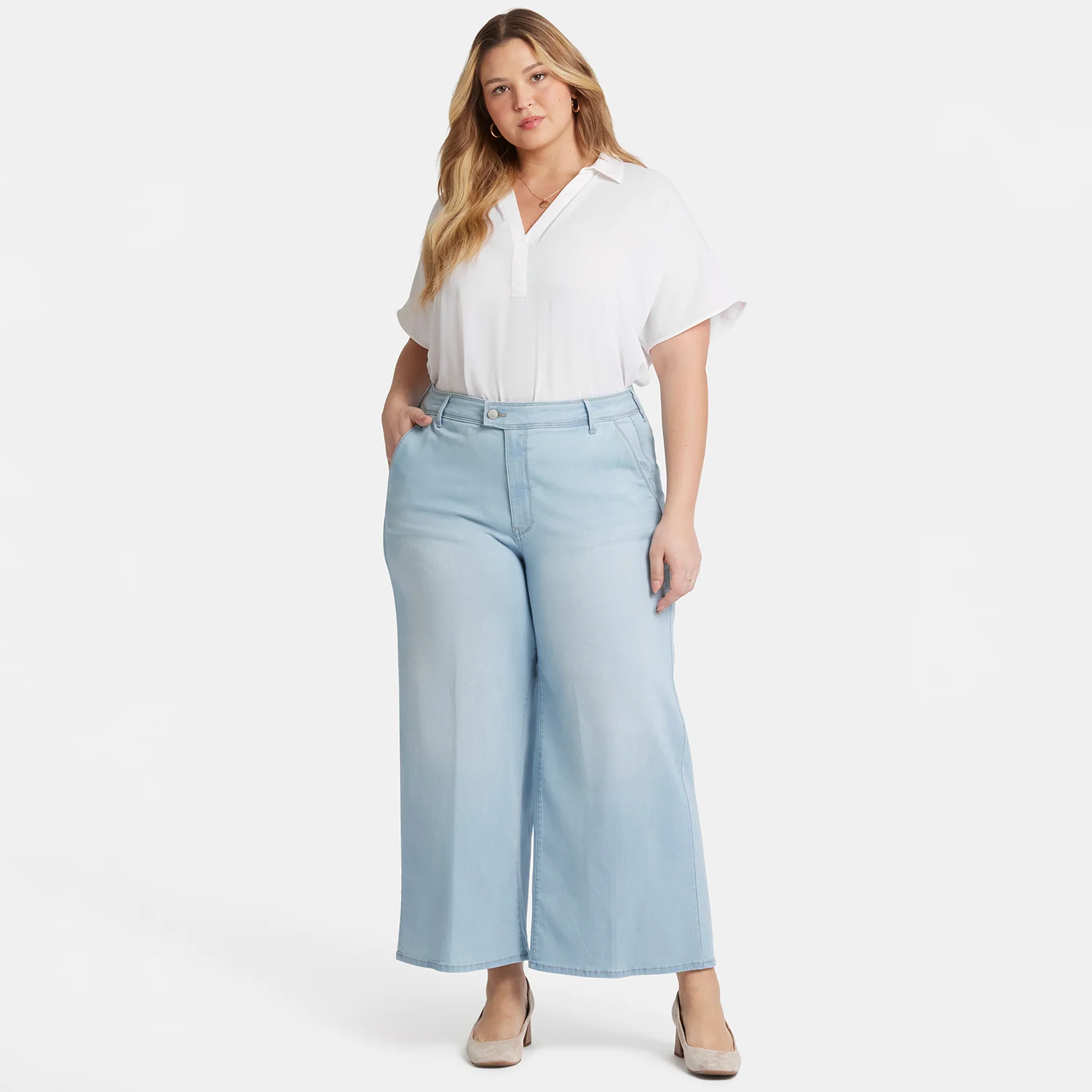 Mona Wide Leg Trouser Ankle Jeans In Plus Size - Oceanfront - Image 7