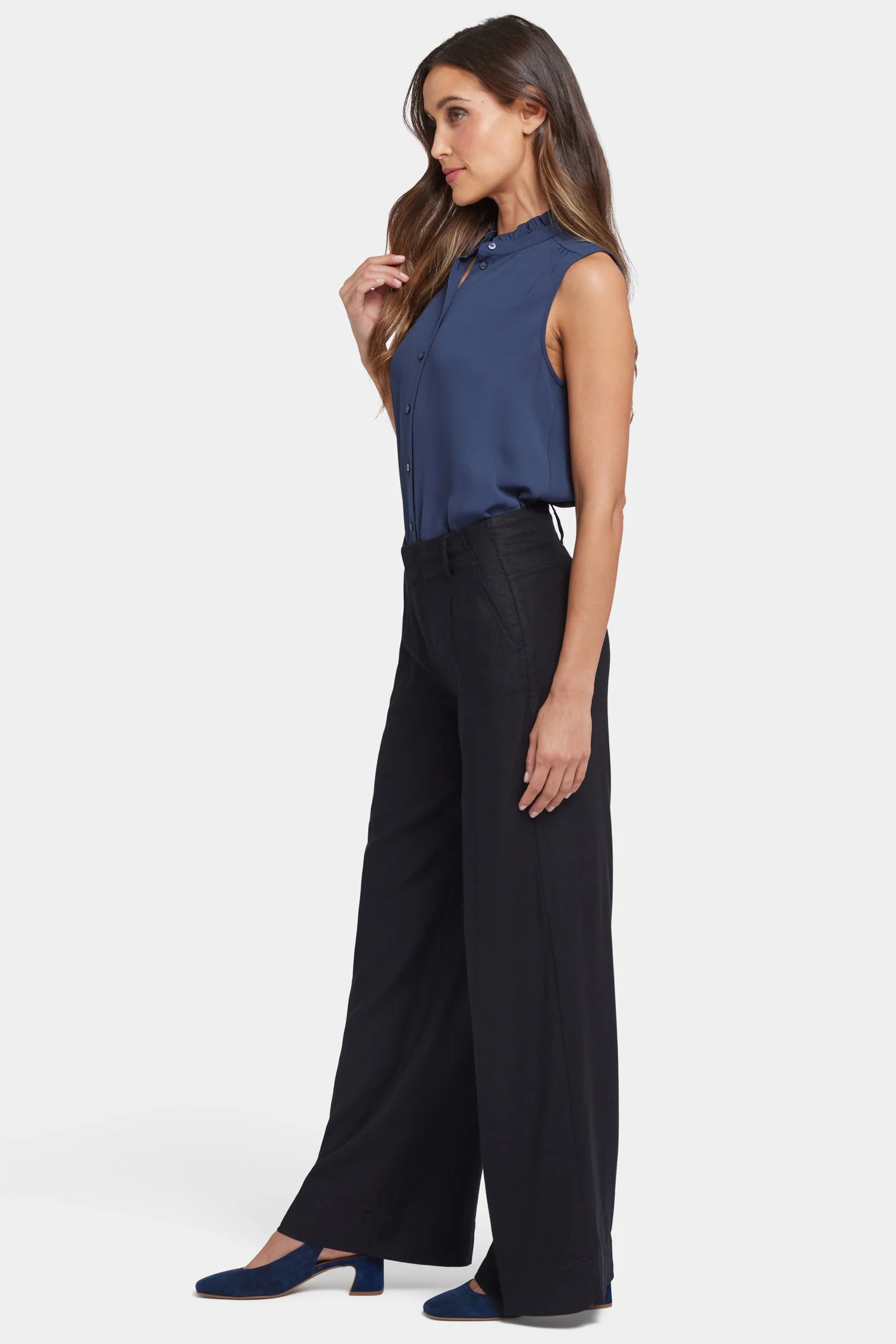 Mona Wide Leg Trouser Pants - Black - Image 5
