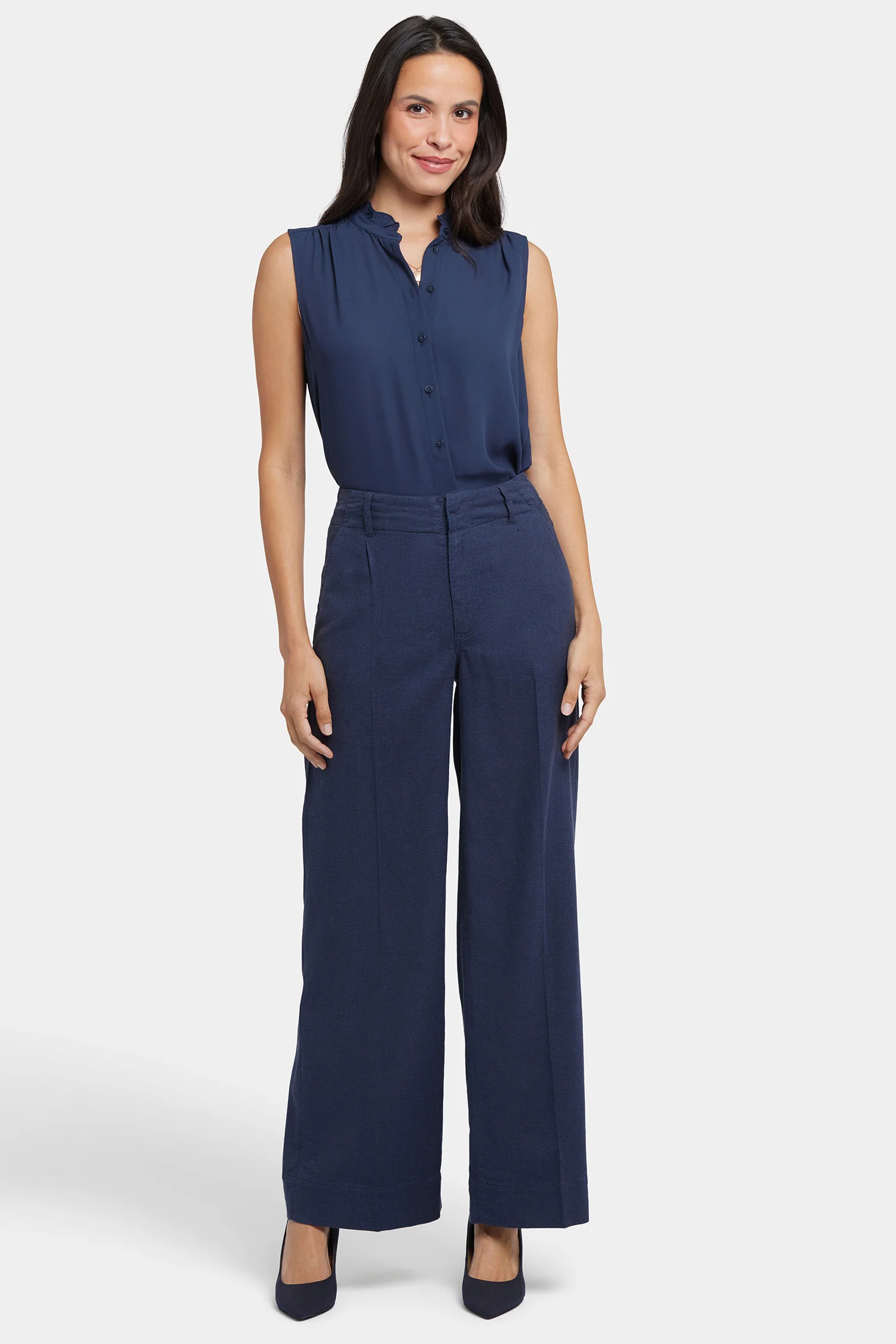 Mona Wide Leg Trouser Pants In Petite - Oxford Navy - Image 4
