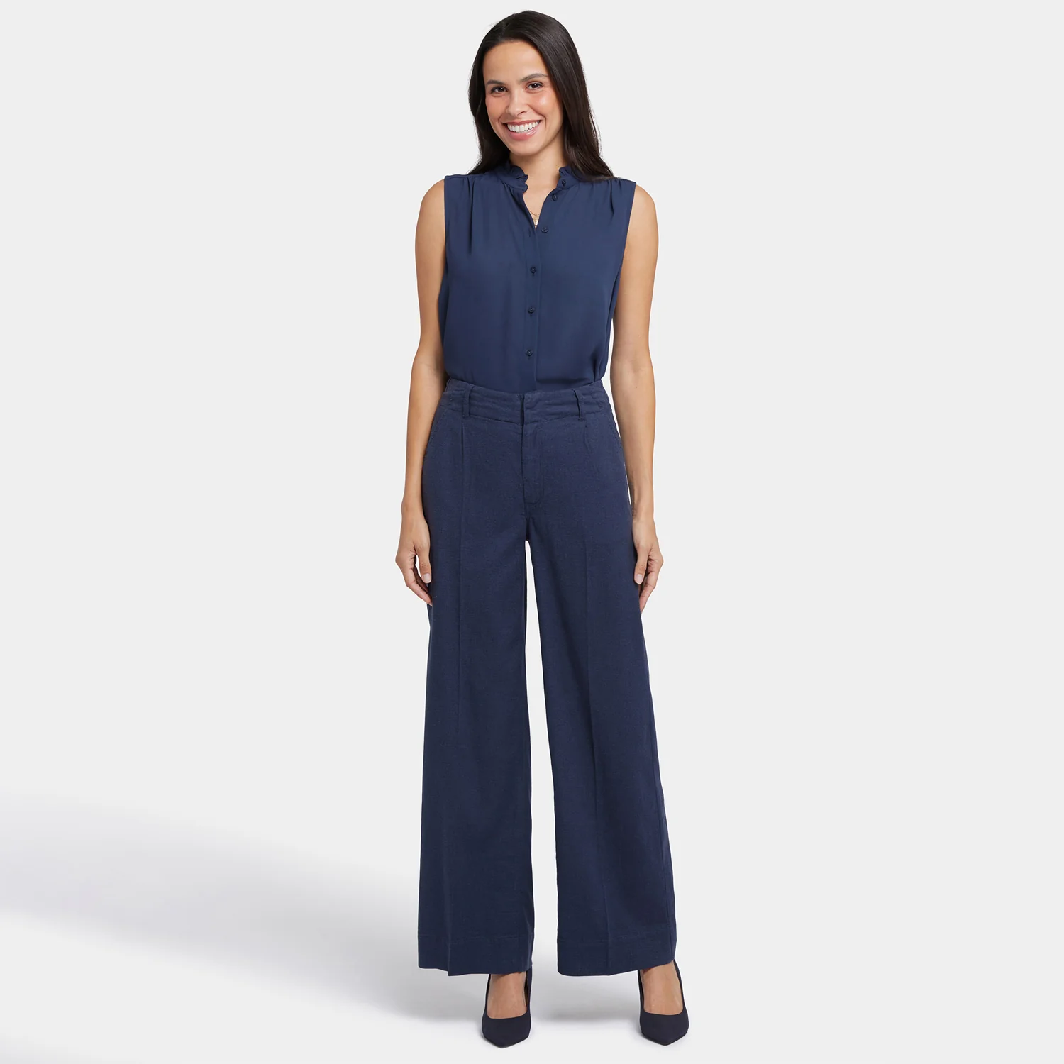 Mona Wide Leg Trouser Pants In Petite - Oxford Navy - Image 7