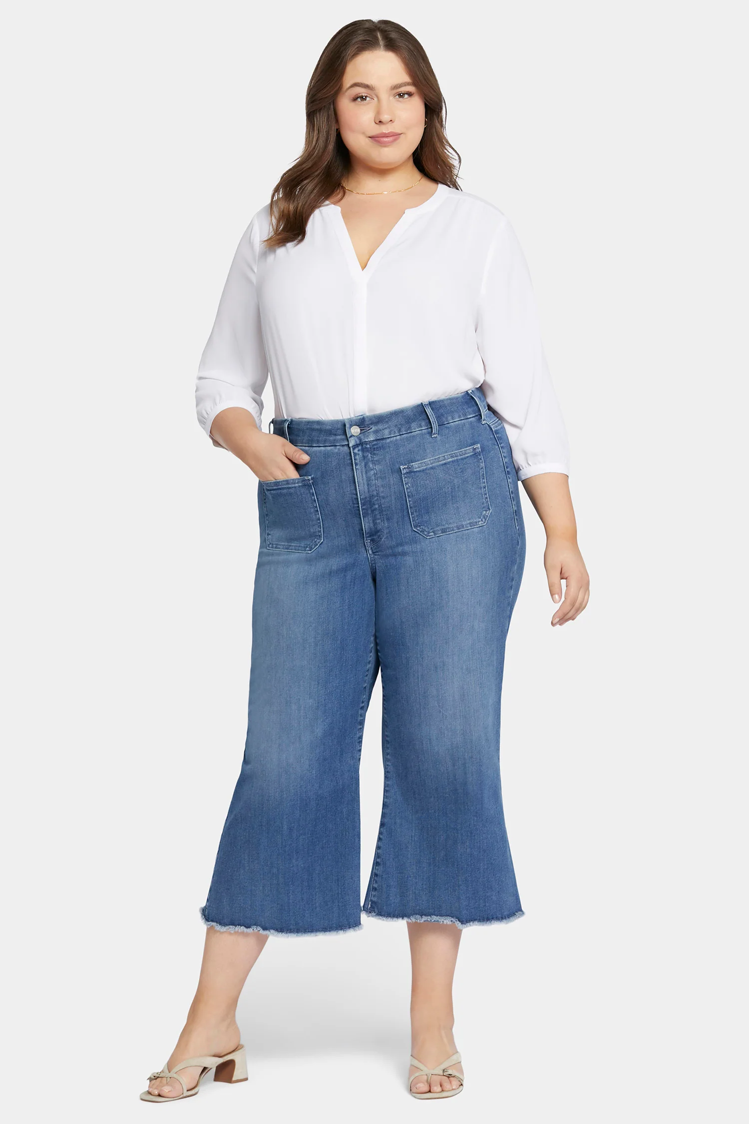 Patchie Wide Leg Capri Jeans In Petite Plus Size - Compass - Image 4