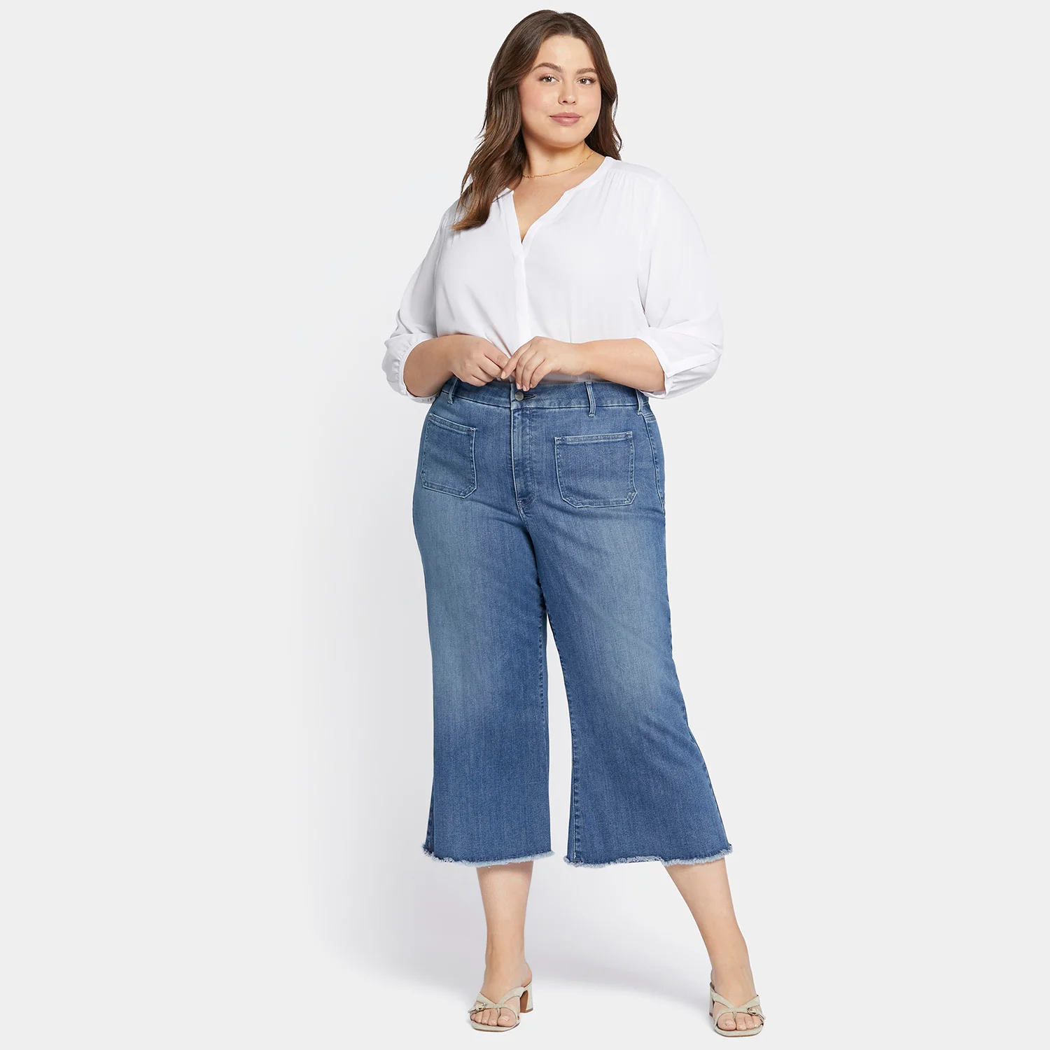 Patchie Wide Leg Capri Jeans In Petite Plus Size - Compass - Image 7