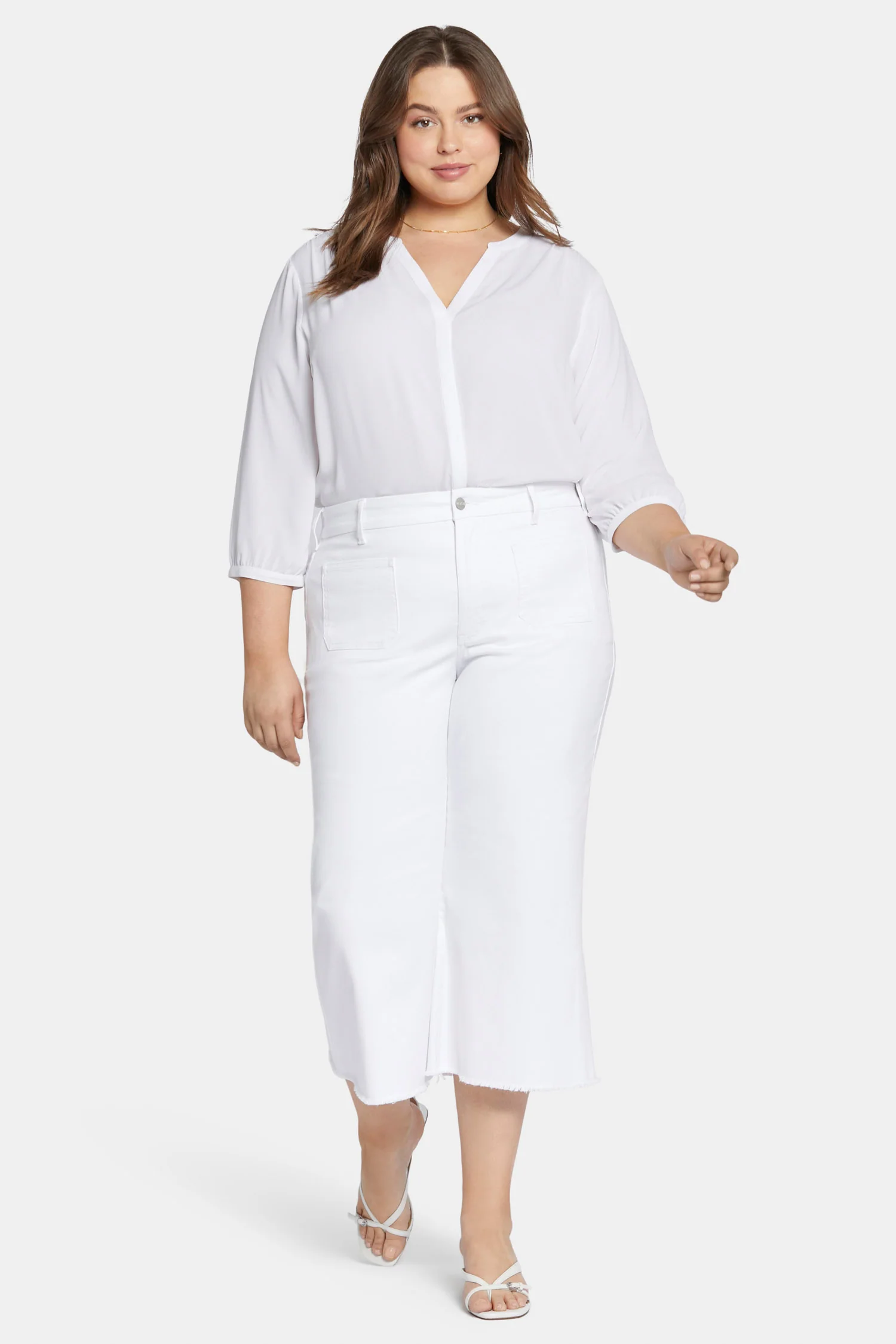 Patchie Wide Leg Capri Jeans In Plus Size - Optic White - Image 4