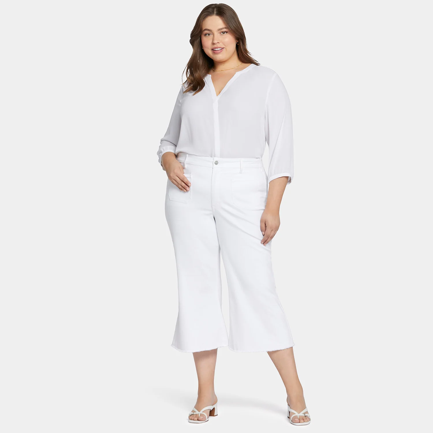 Patchie Wide Leg Capri Jeans In Plus Size - Optic White - Image 7