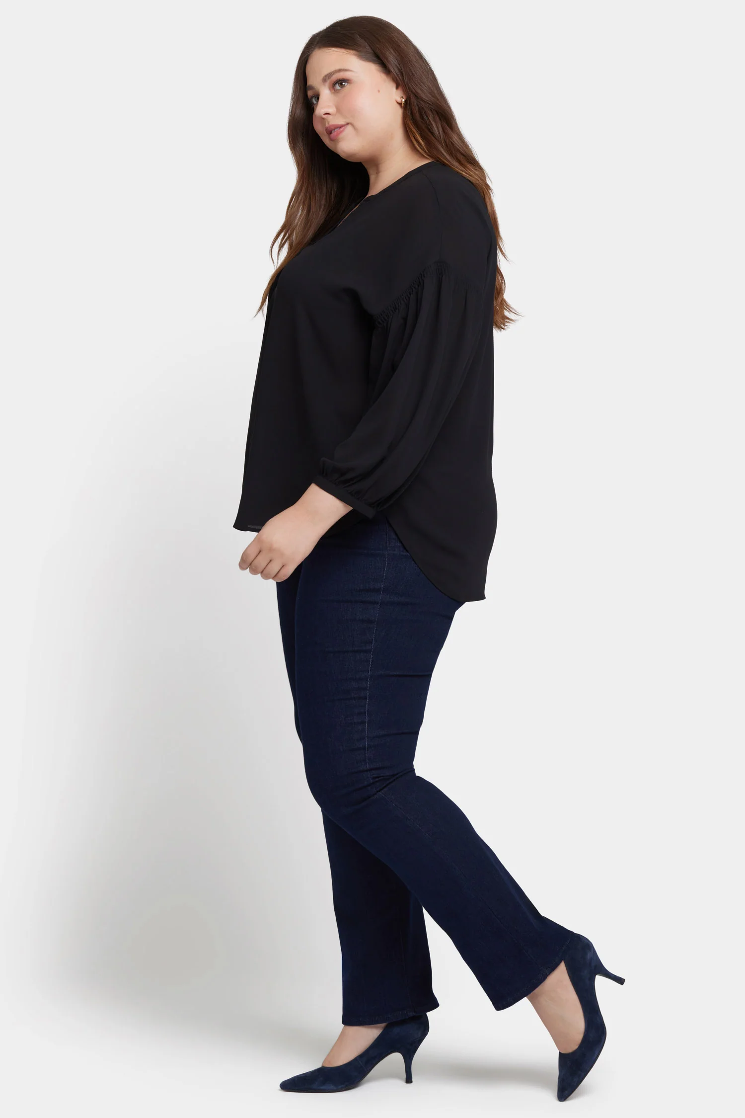 Paulina Peasant Blouse In Plus Size - Black - Image 3