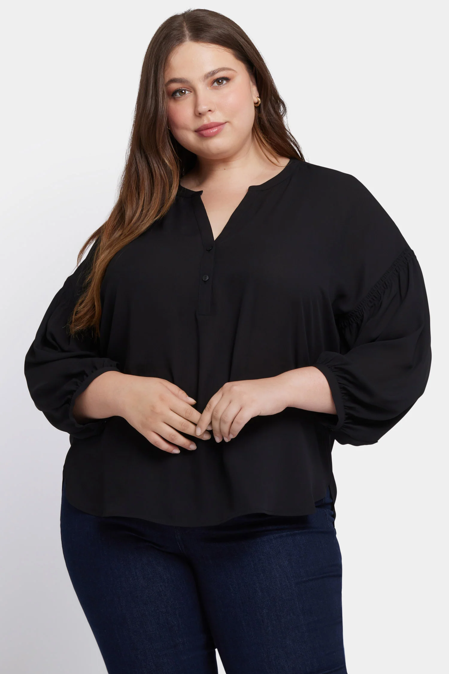 Paulina Peasant Blouse In Plus Size - Black - Image 4