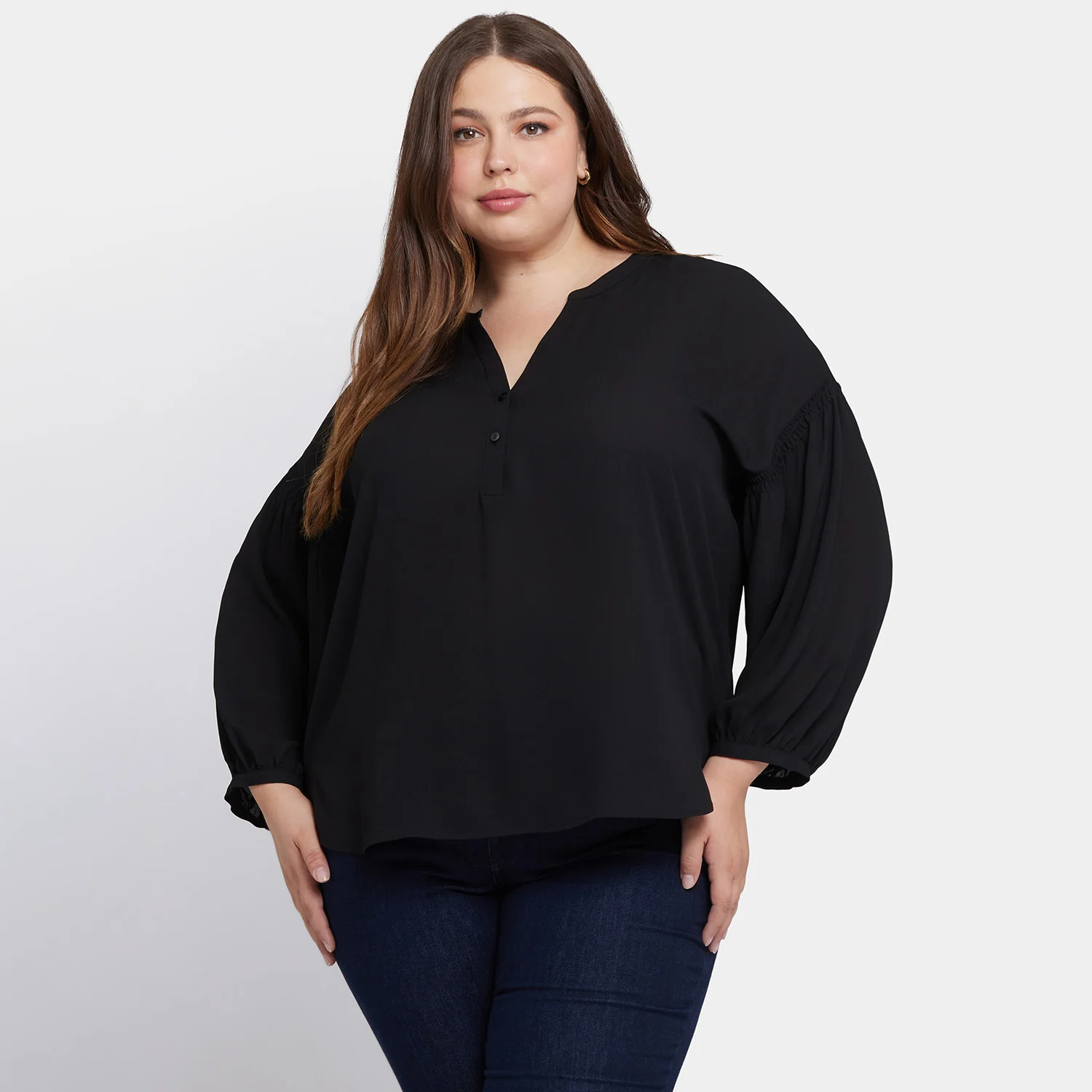Paulina Peasant Blouse In Plus Size - Black - Image 7