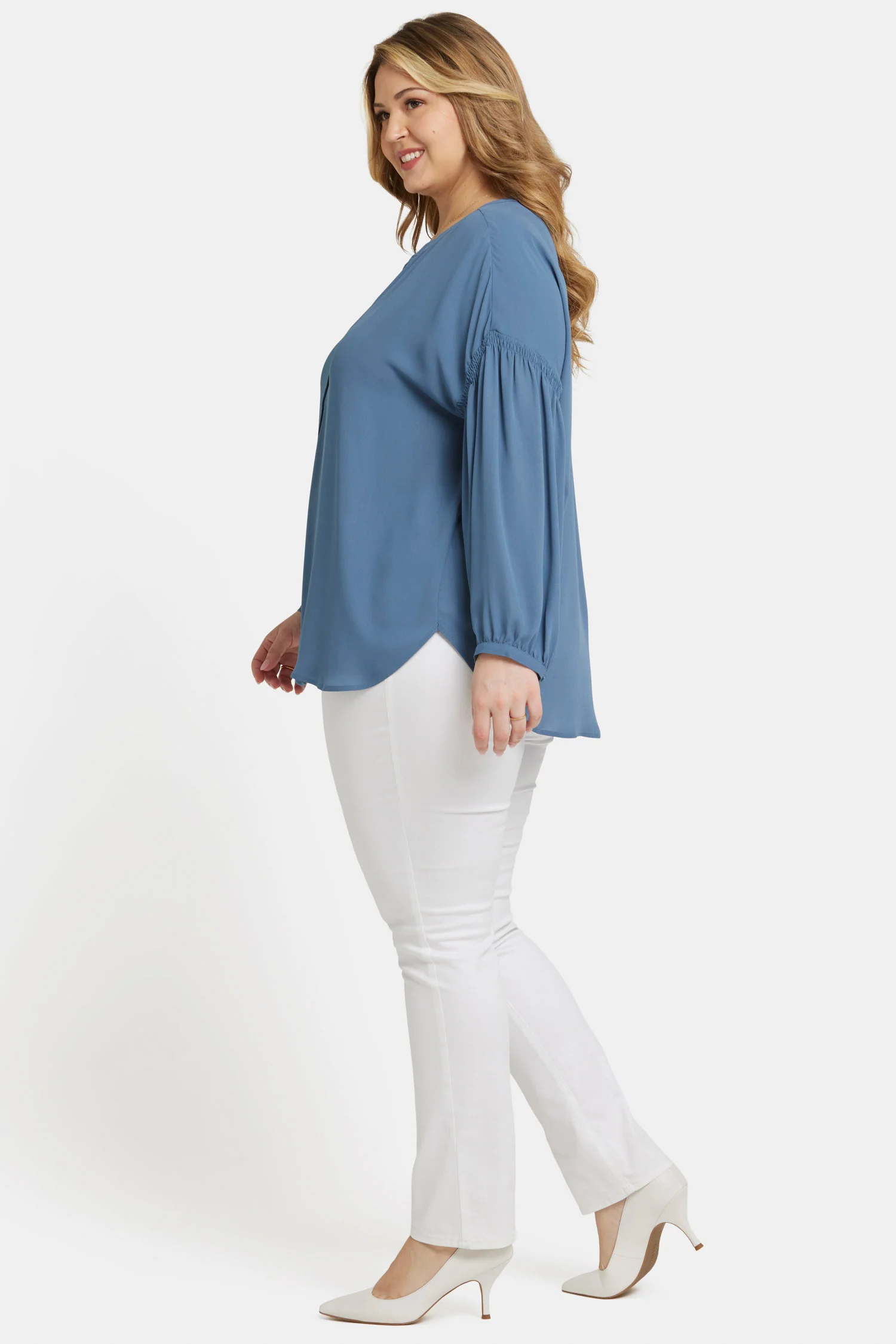 Paulina Peasant Blouse In Plus Size - Blue Stone - Image 3