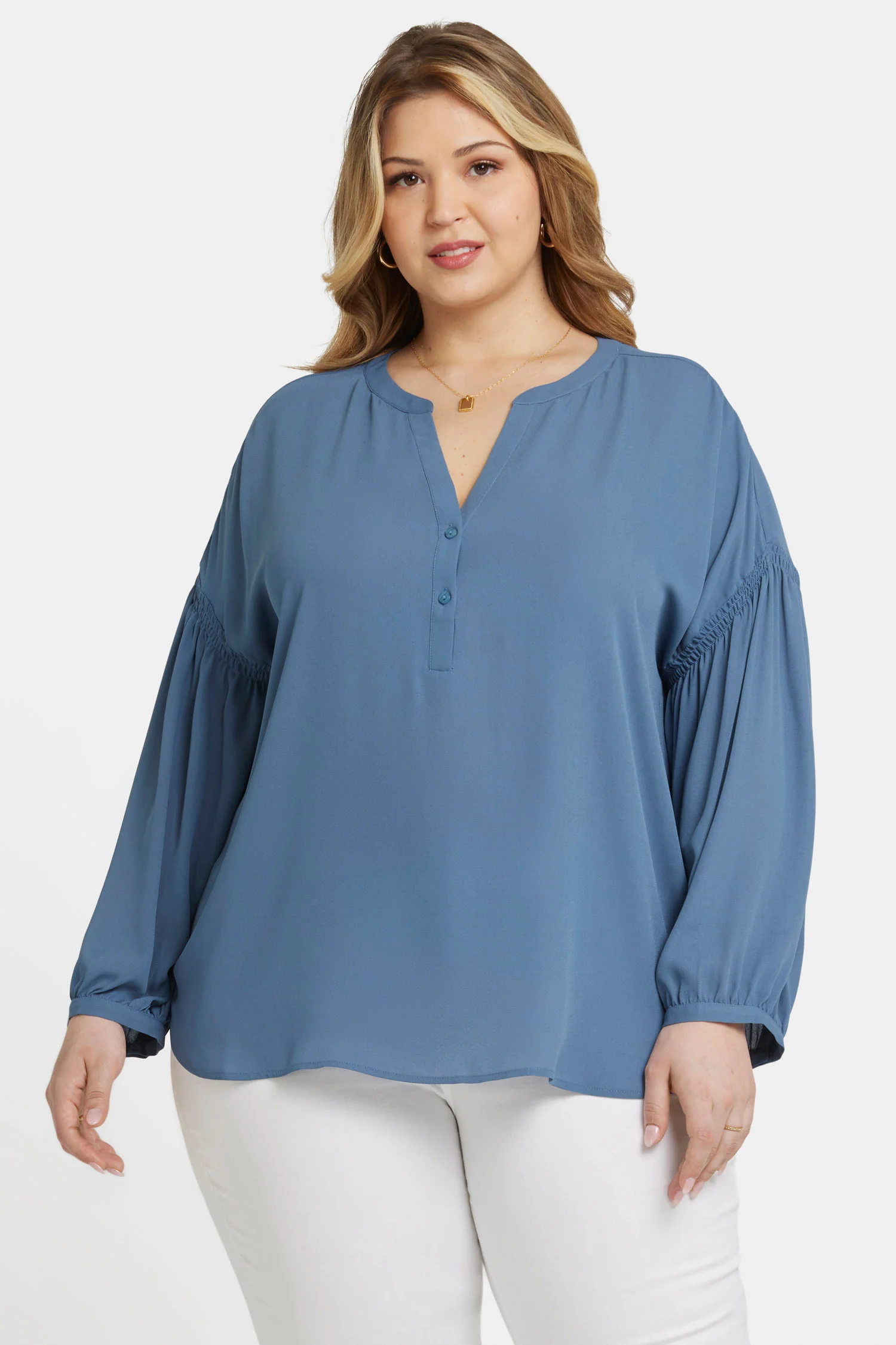 Paulina Peasant Blouse In Plus Size - Blue Stone - Image 4