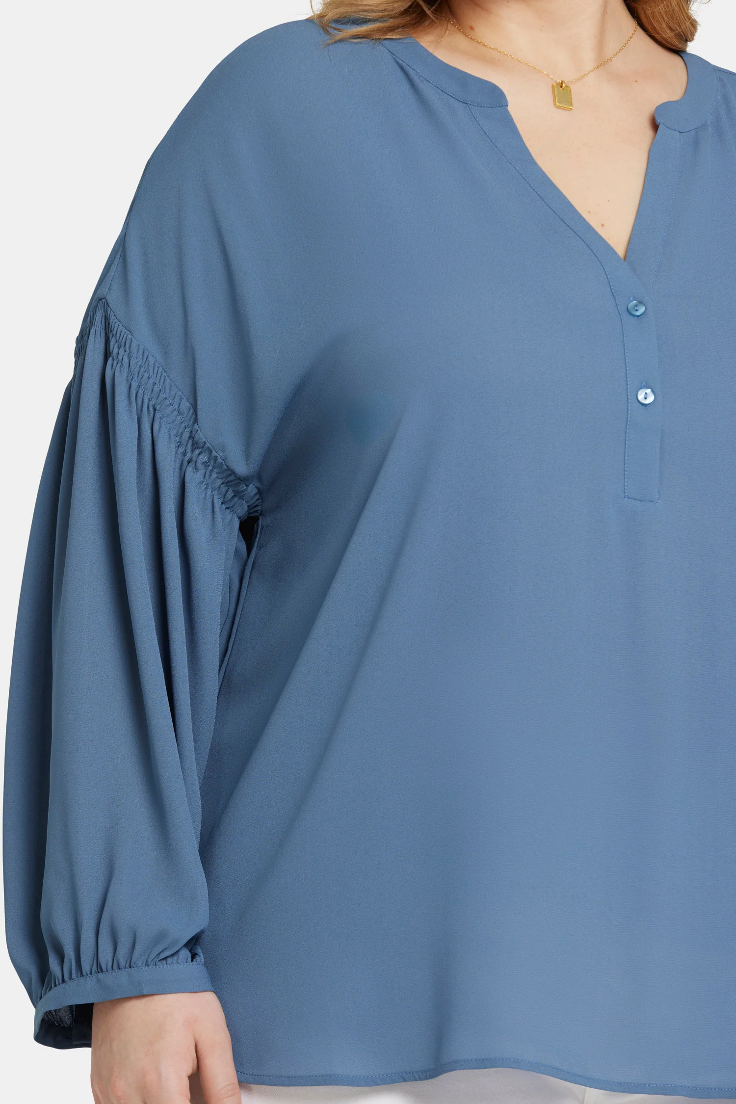 Paulina Peasant Blouse In Plus Size - Blue Stone - Image 6