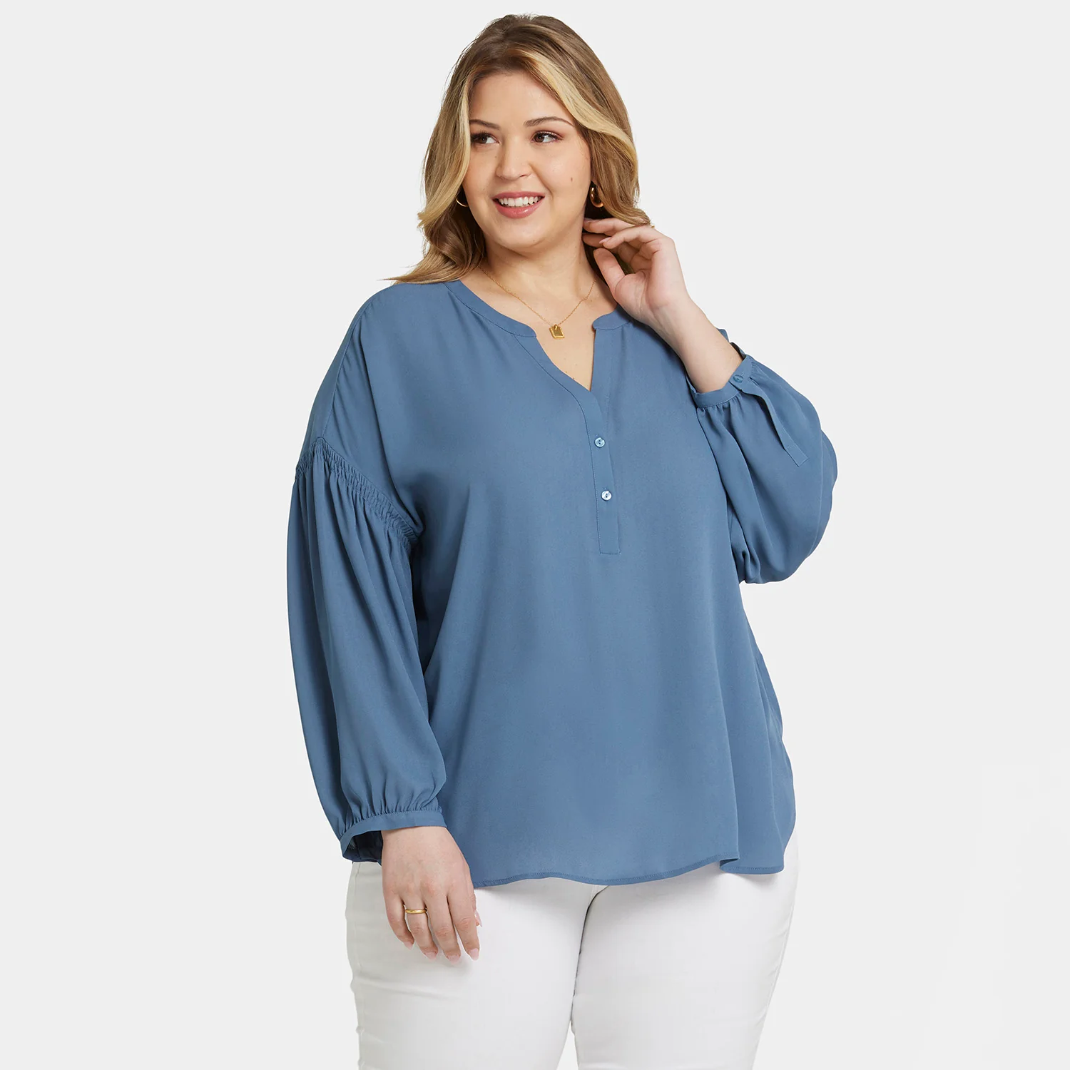 Paulina Peasant Blouse In Plus Size - Blue Stone - Image 7