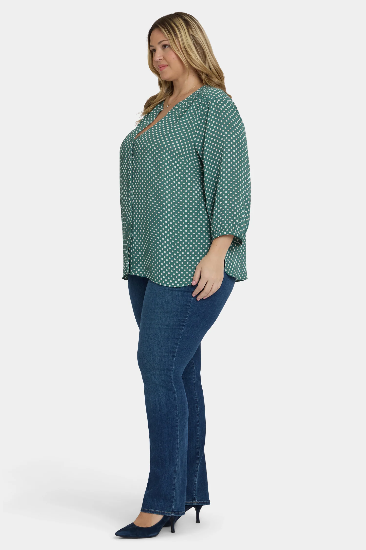 Pintuck Blouse In Plus Size - Adeline Dots - Image 3