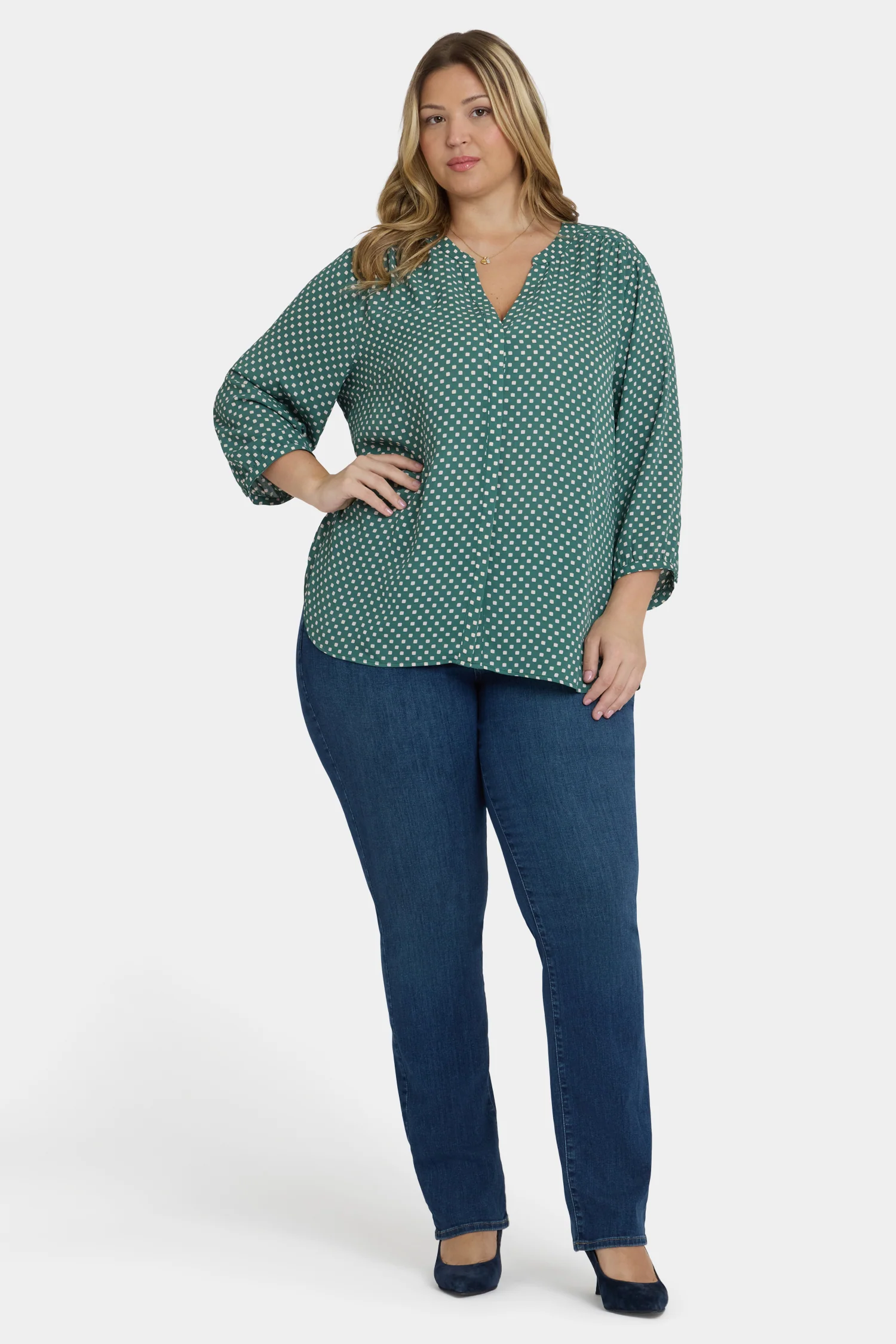 Pintuck Blouse In Plus Size - Adeline Dots - Image 4