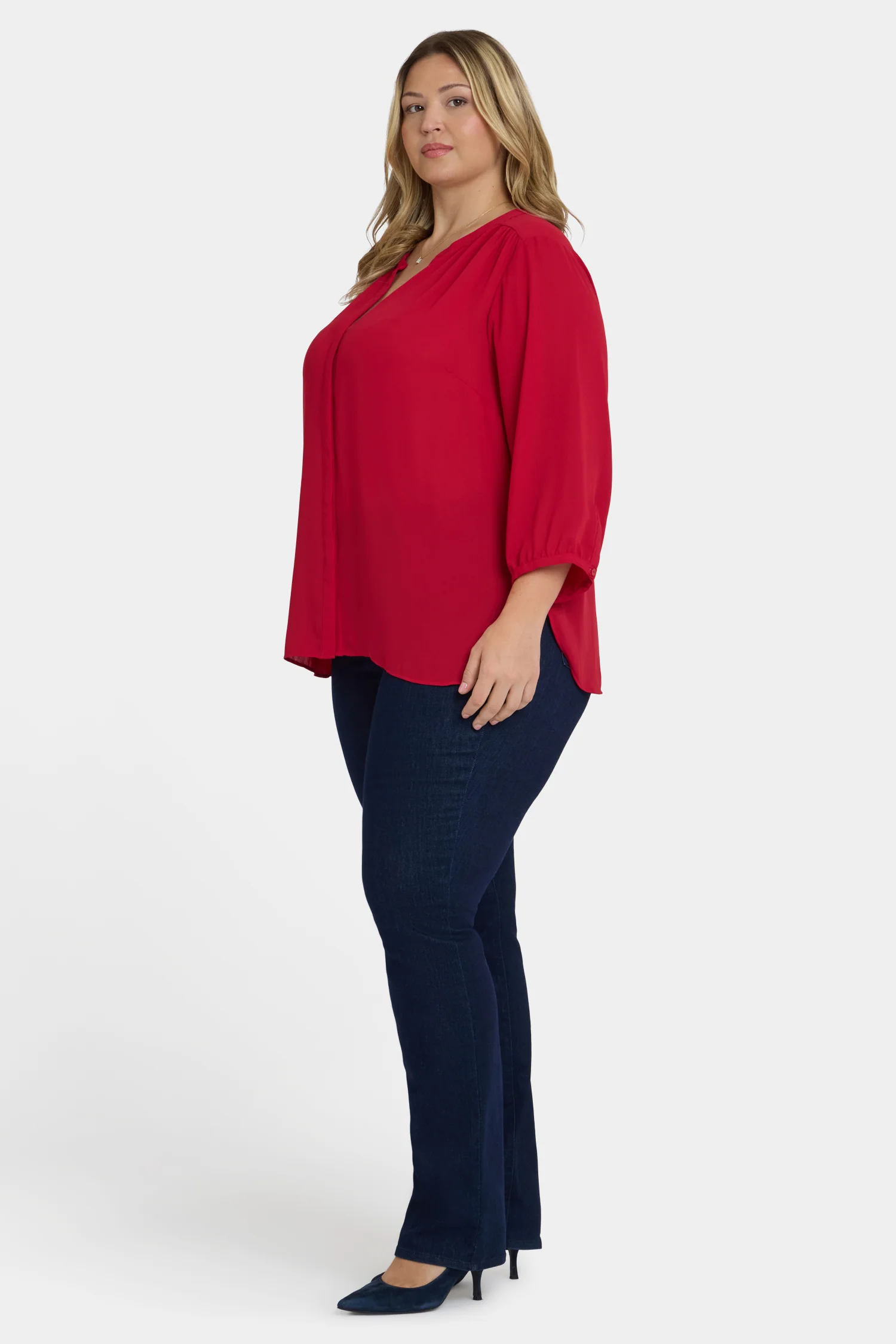 Pintuck Blouse In Plus Size - Carnelian - Image 3