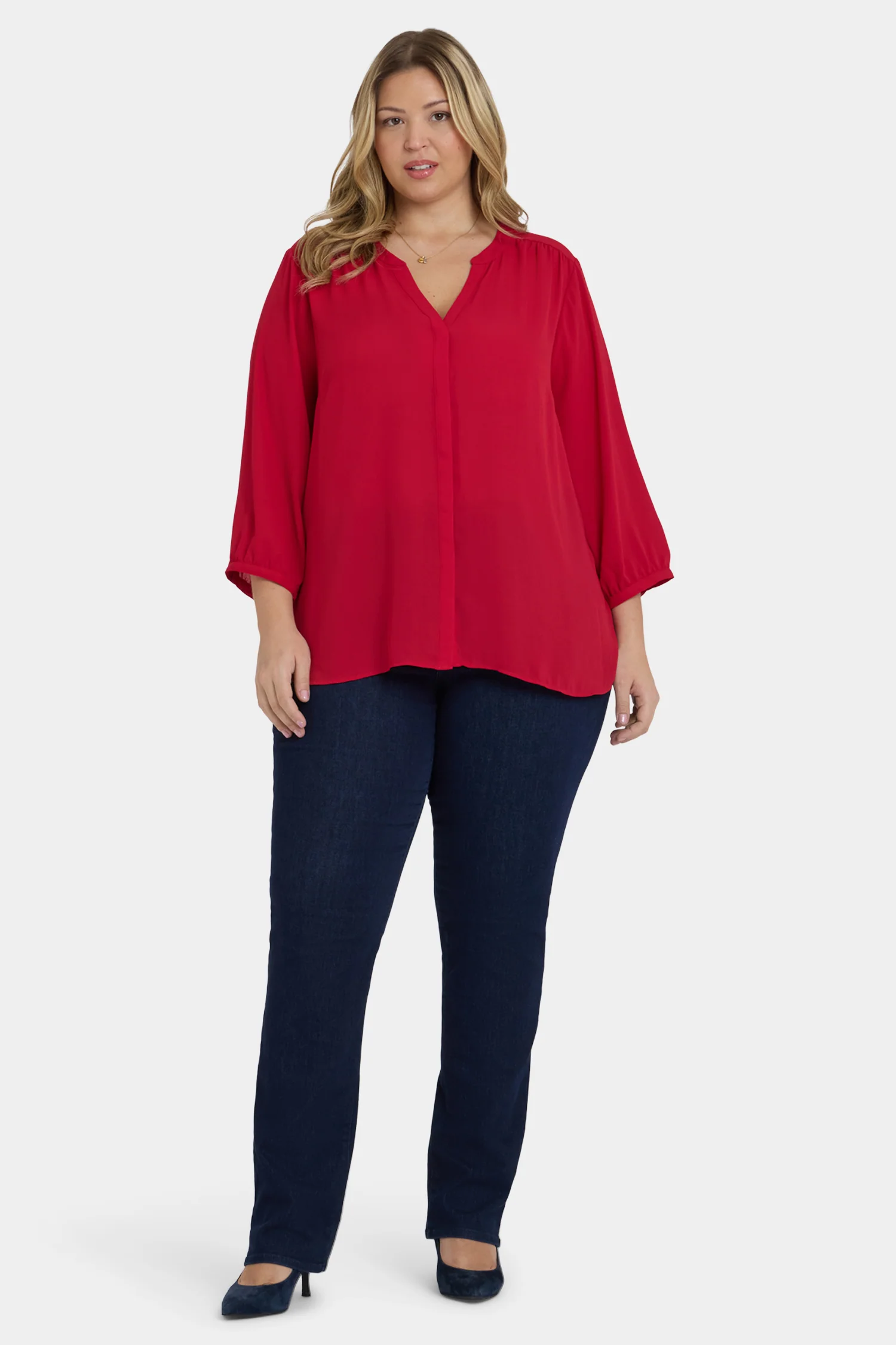 Pintuck Blouse In Plus Size - Carnelian - Image 4