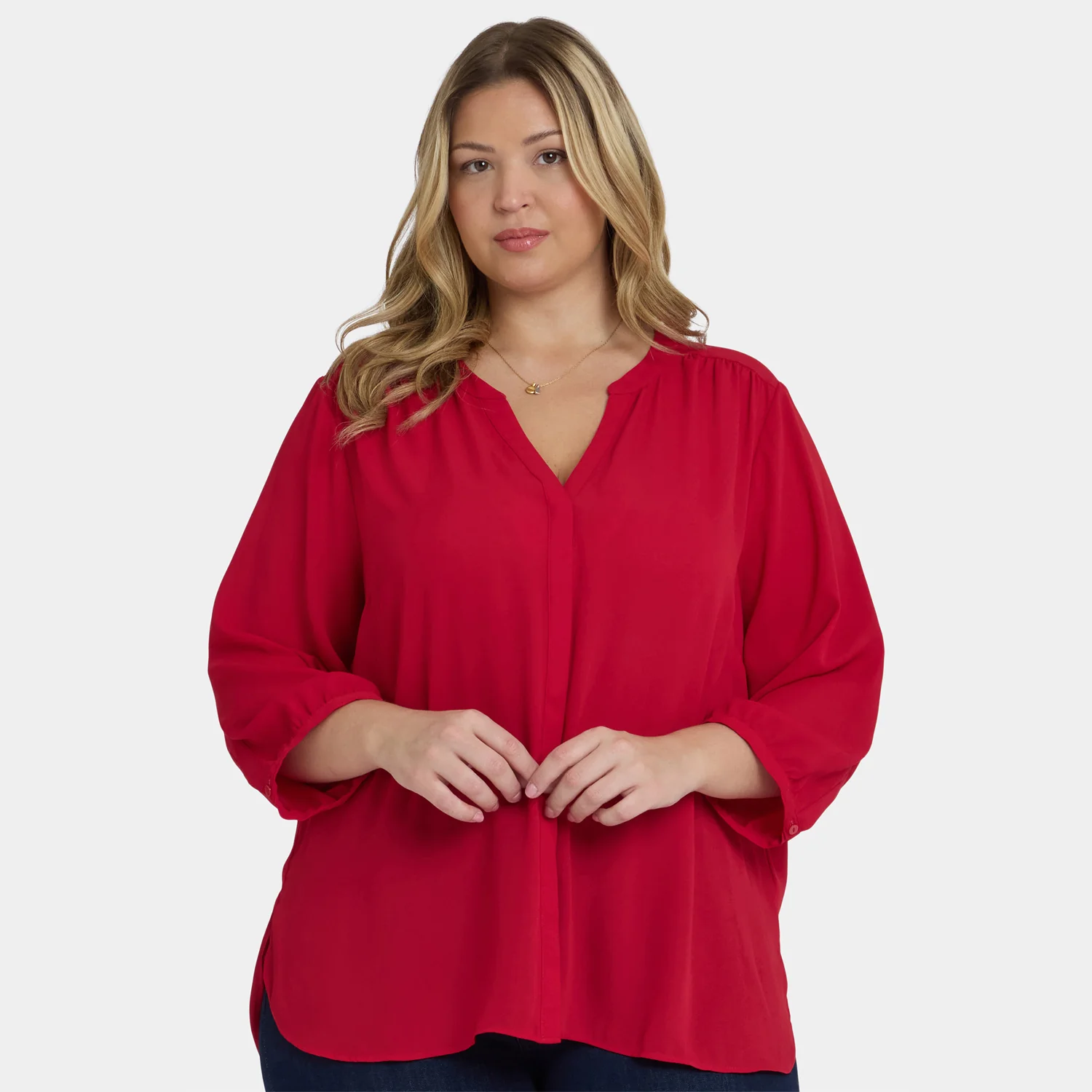 Pintuck Blouse In Plus Size - Carnelian - Image 6