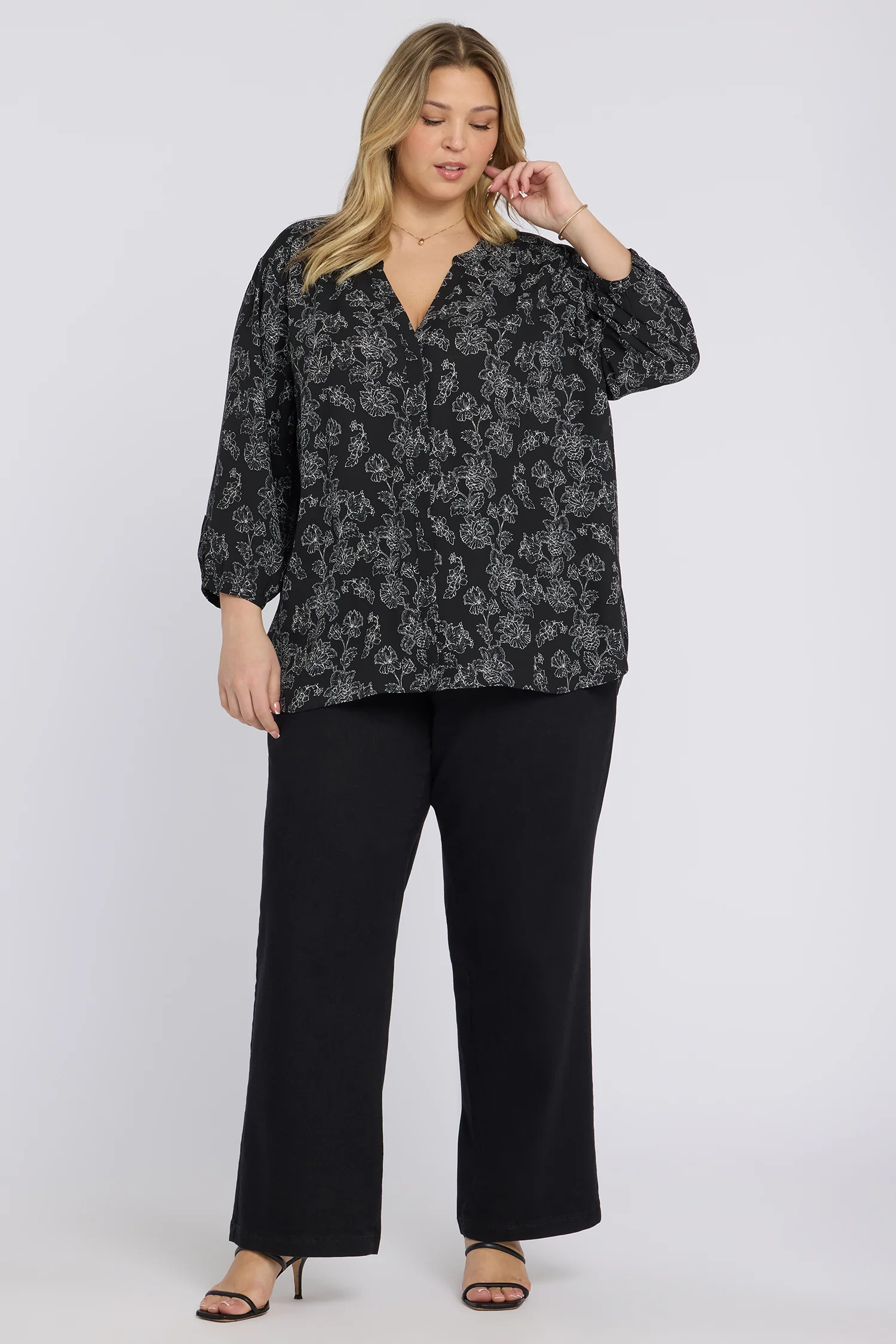 Pintuck Blouse In Plus Size - Floralesque - Image 4