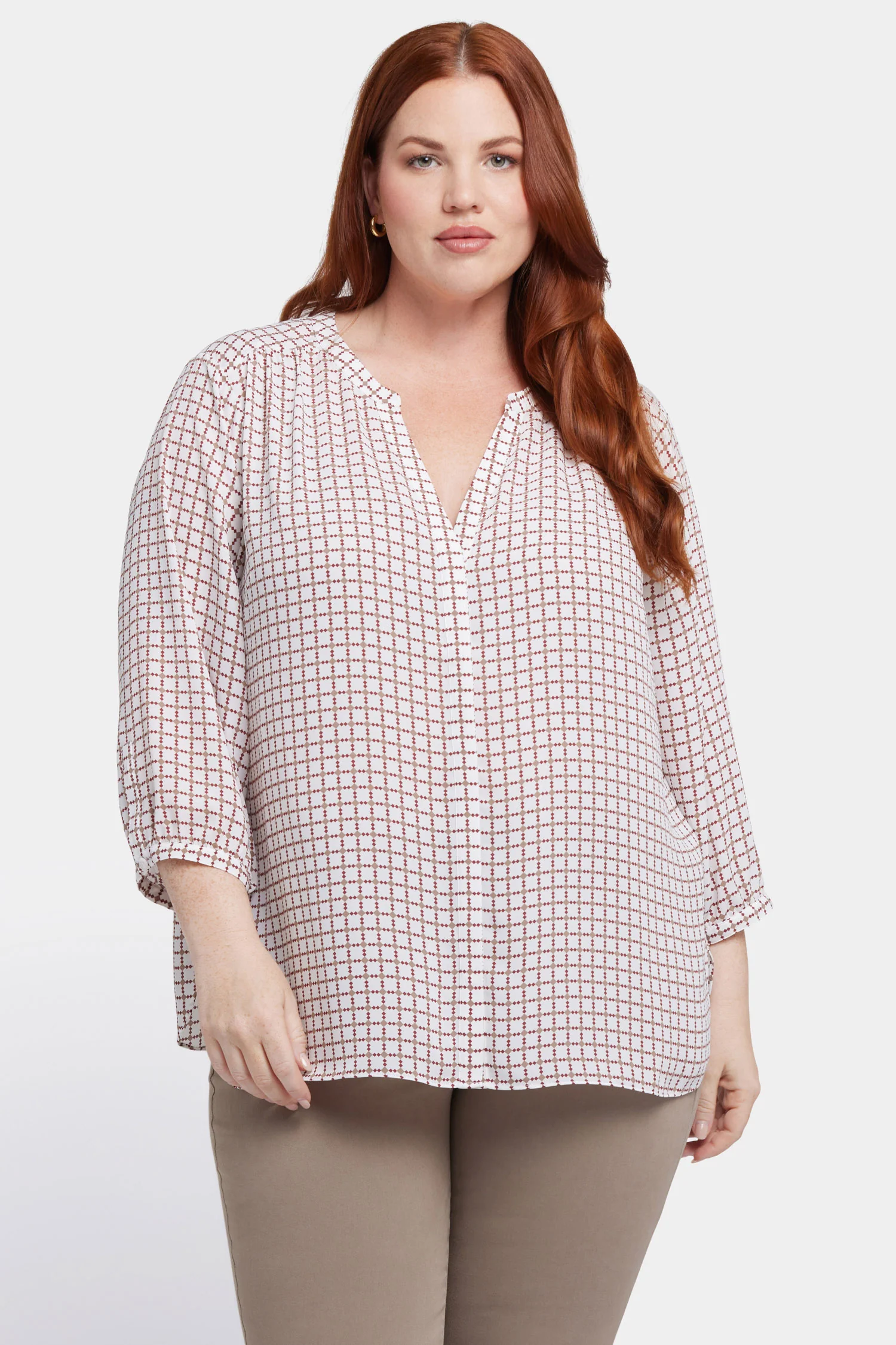 Pintuck Blouse In Plus Size - Graceful Geo - Image 4
