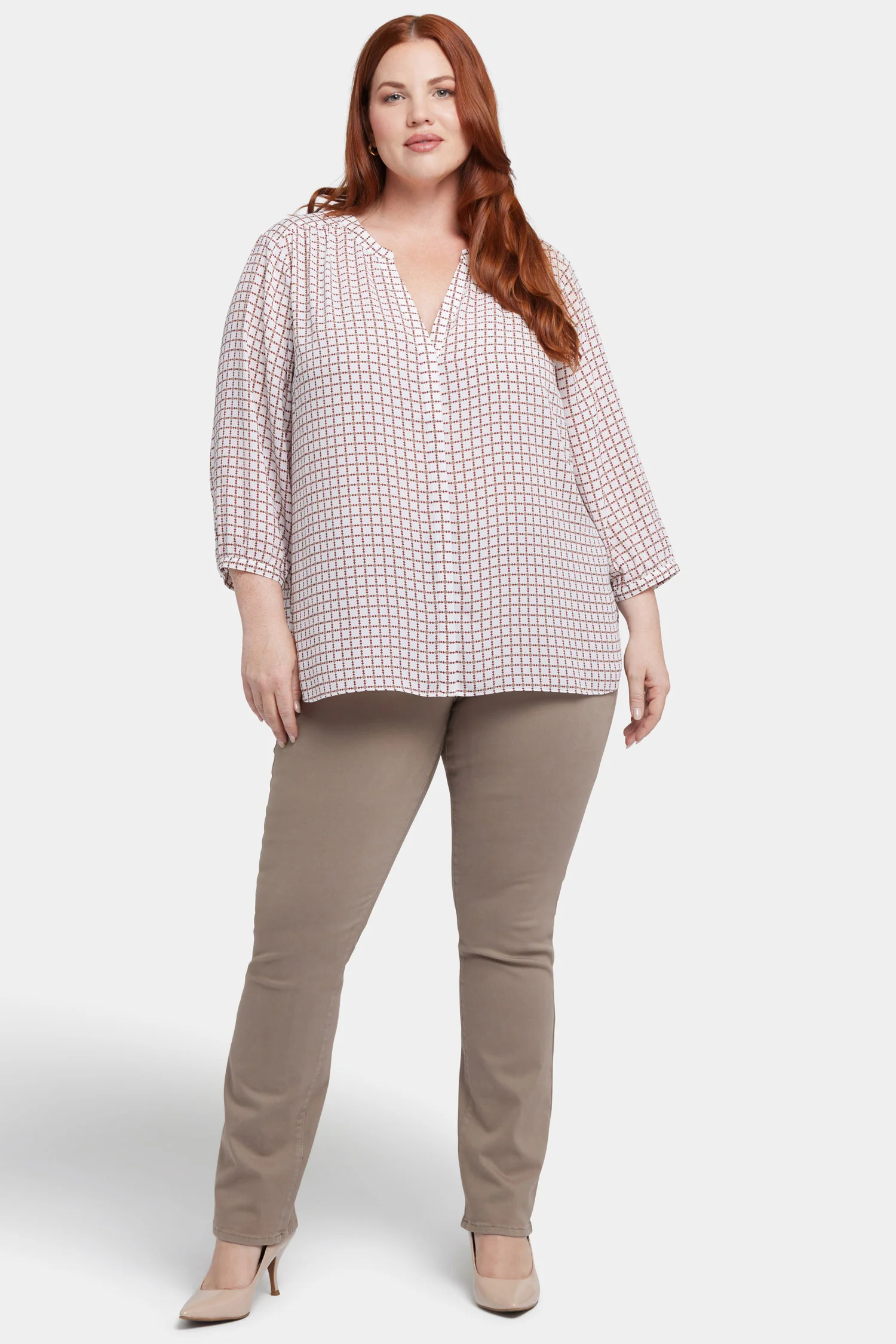 Pintuck Blouse In Plus Size - Graceful Geo - Image 5