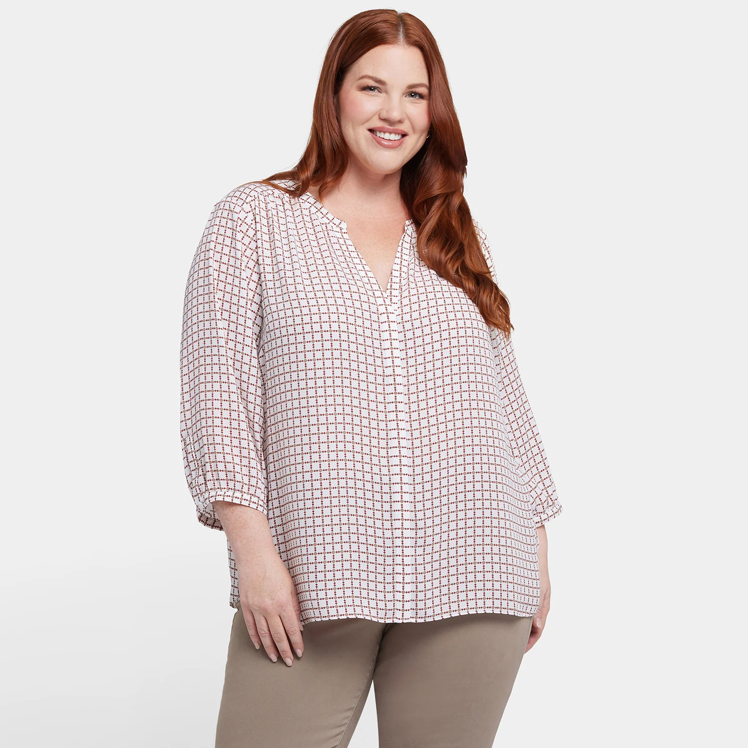 Pintuck Blouse In Plus Size - Graceful Geo - Image 7