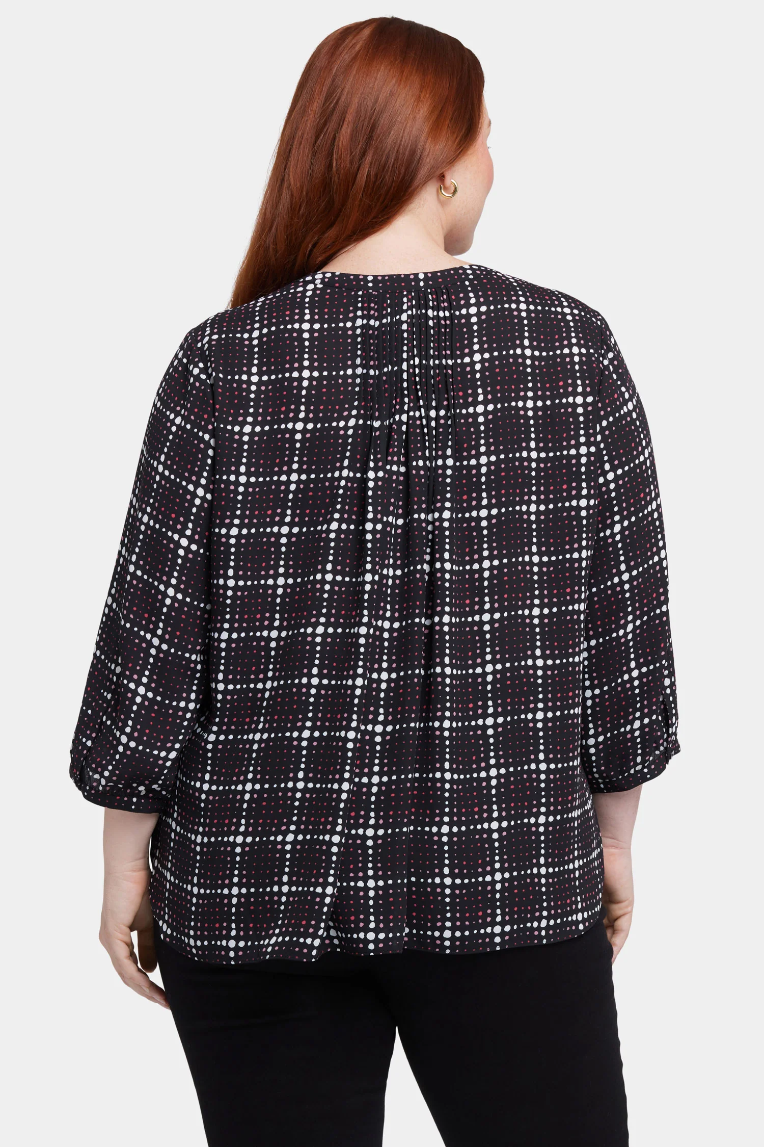 Pintuck Blouse In Plus Size - Lattice Dots - Image 2
