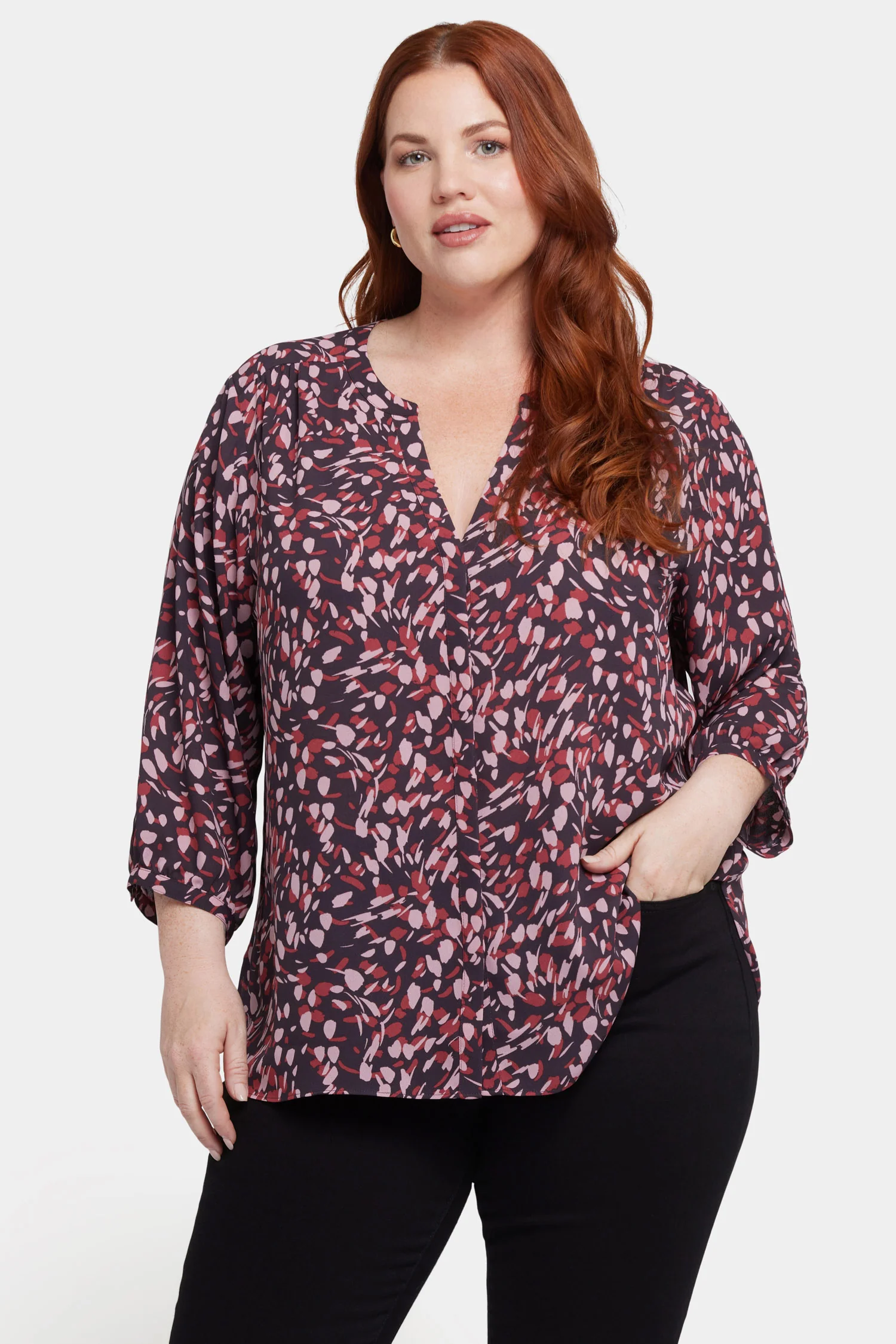 Pintuck Blouse In Plus Size - Perla Plum