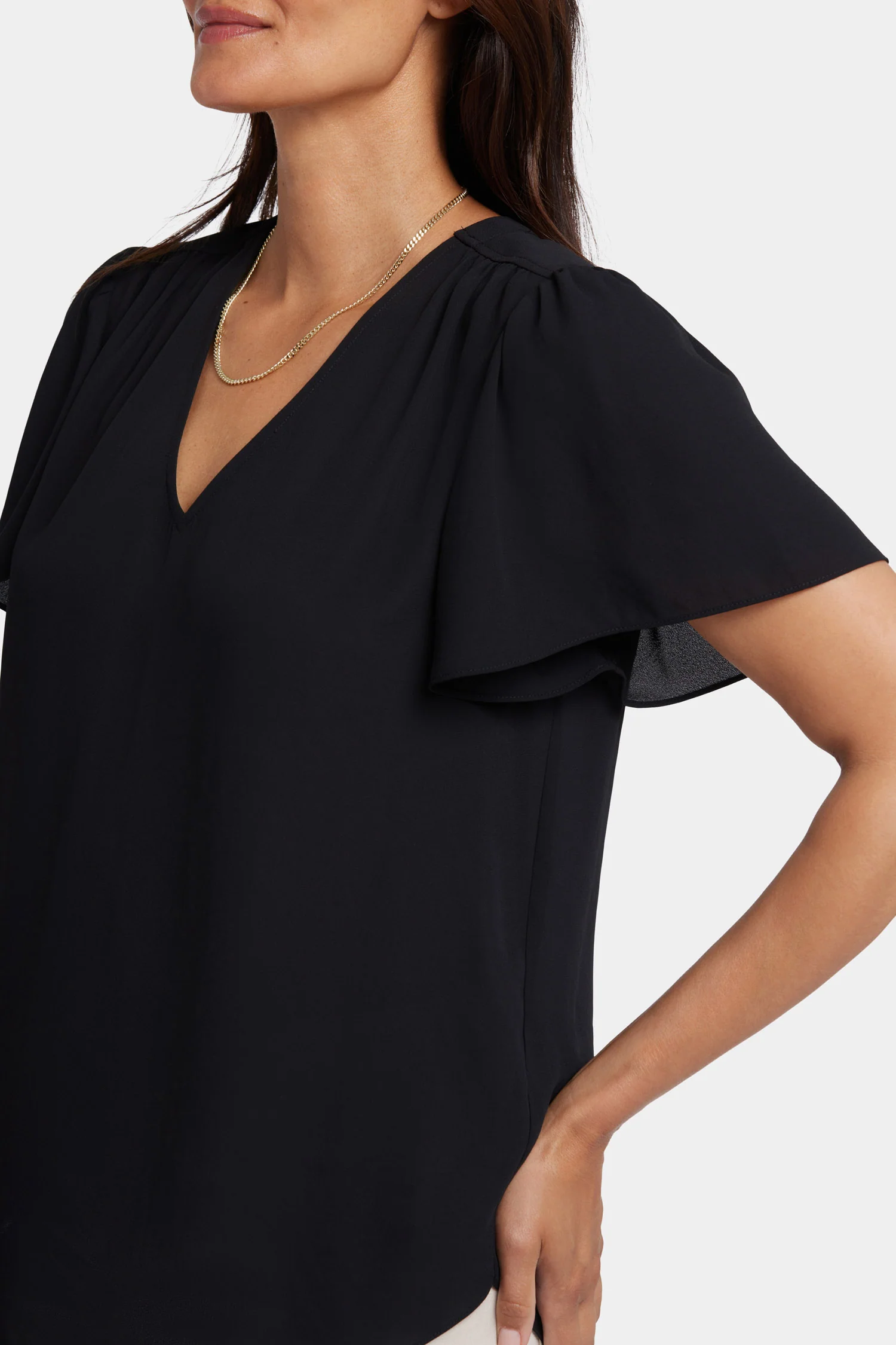 Pleated Flutter Sleeved Blouse - Black - Image 2