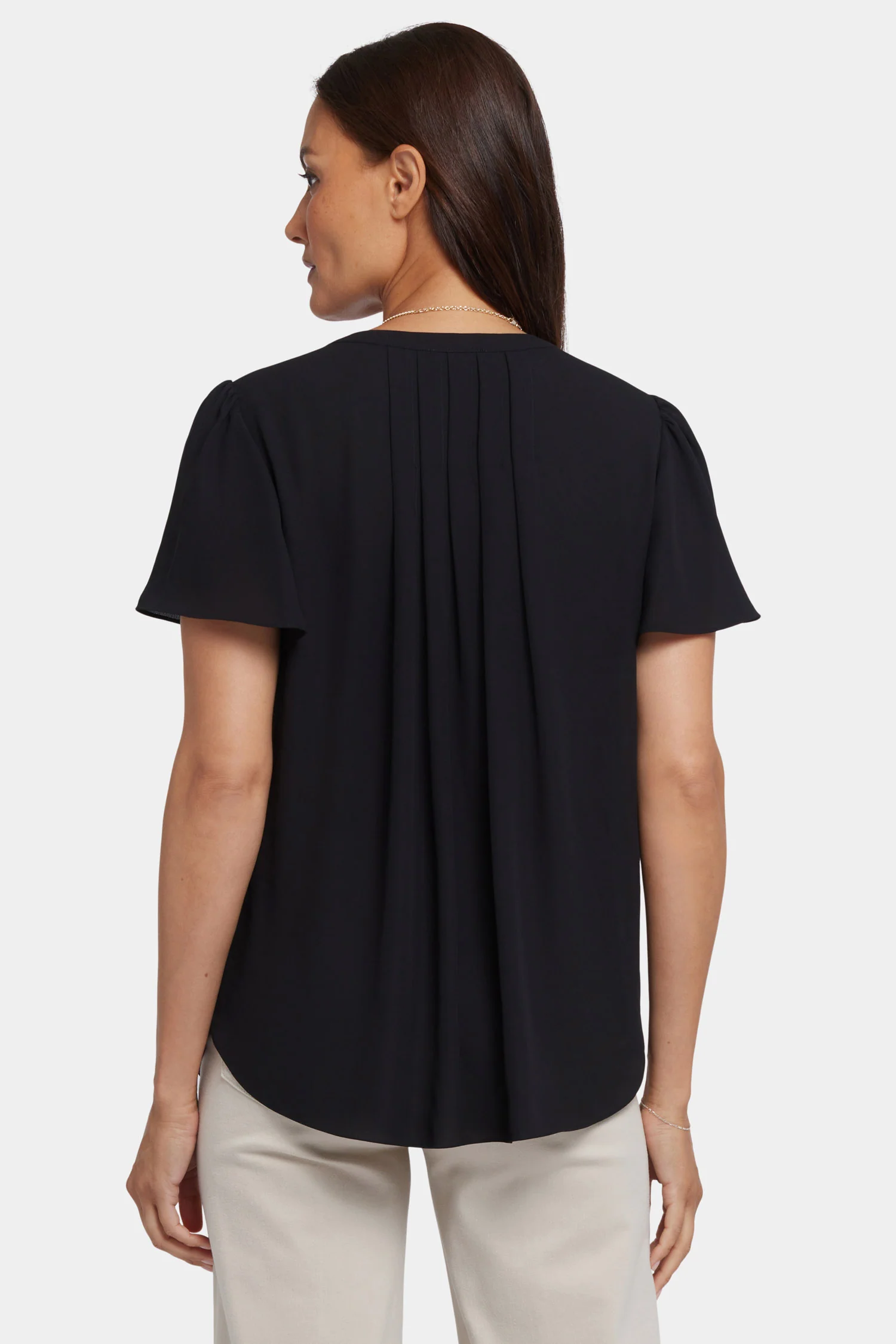 Pleated Flutter Sleeved Blouse - Black - Image 3