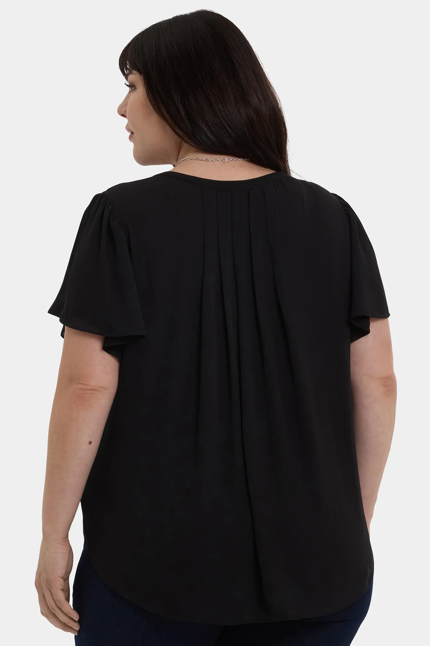 Pleated Flutter Sleeved Blouse In Plus Size - Black - Image 2