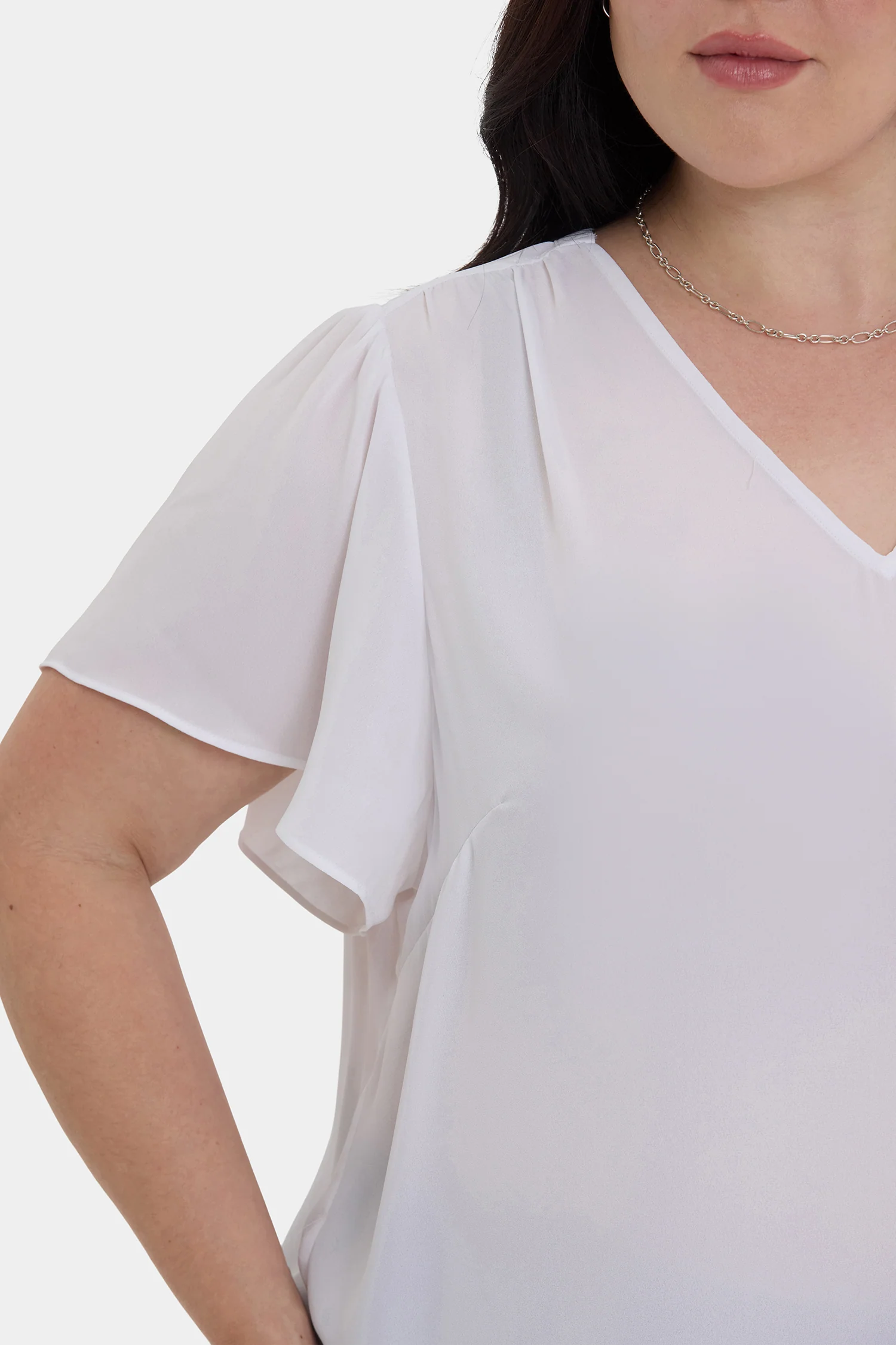 Pleated Flutter Sleeved Blouse In Plus Size - Optic White - Image 5