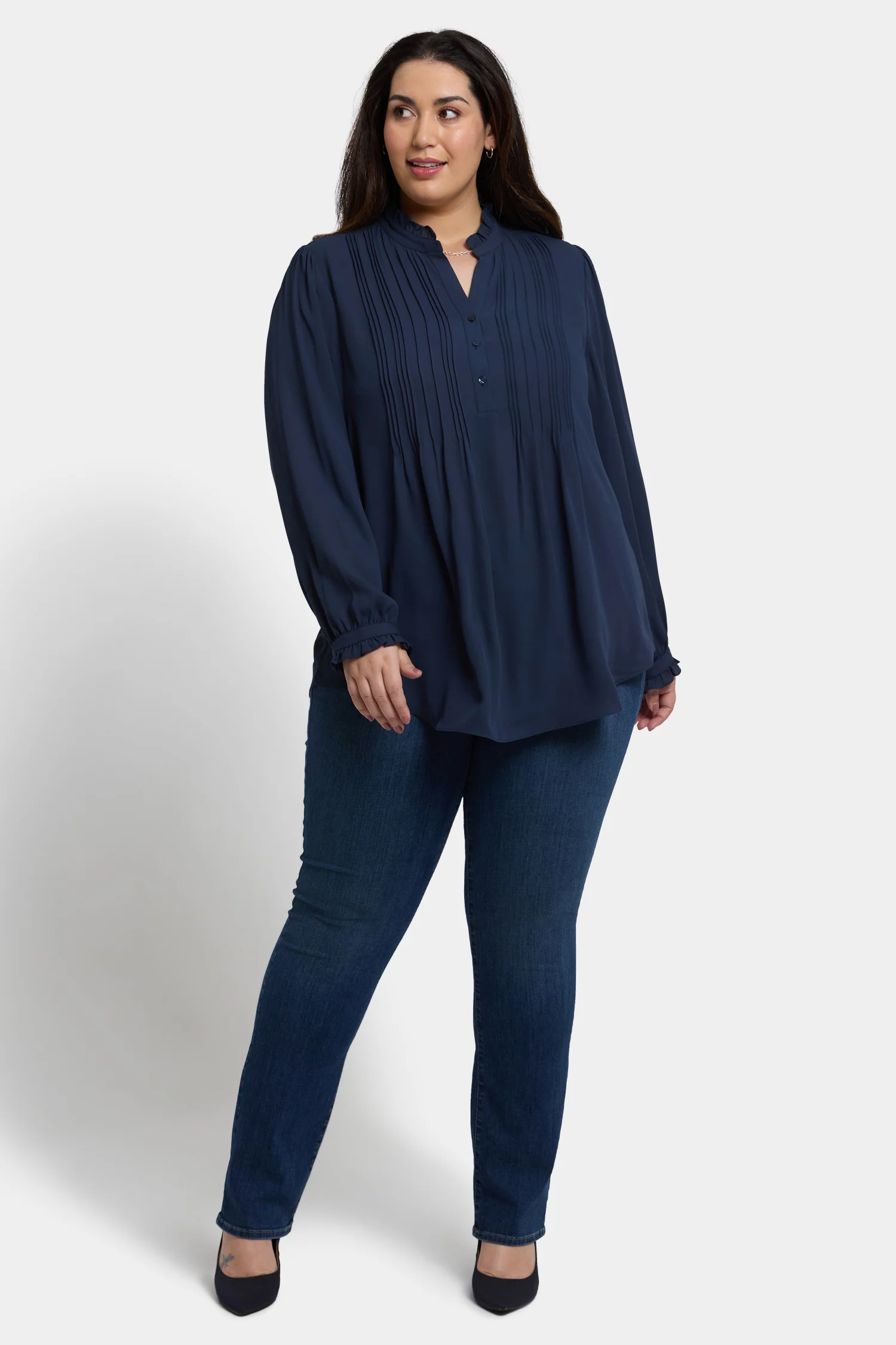 Pleated Front Tunic In Plus Size - Oxford Navy - Image 4