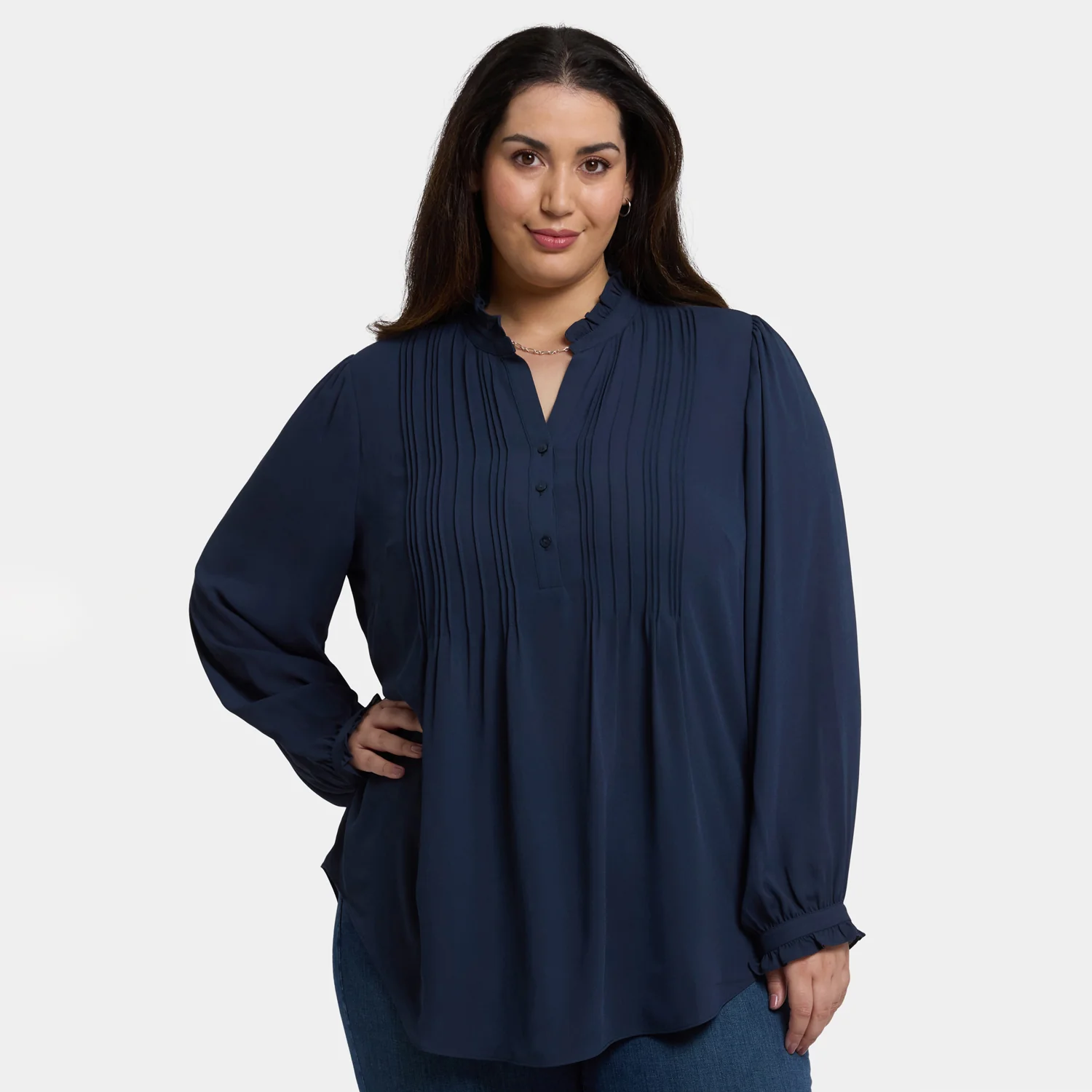 Pleated Front Tunic In Plus Size - Oxford Navy - Image 6