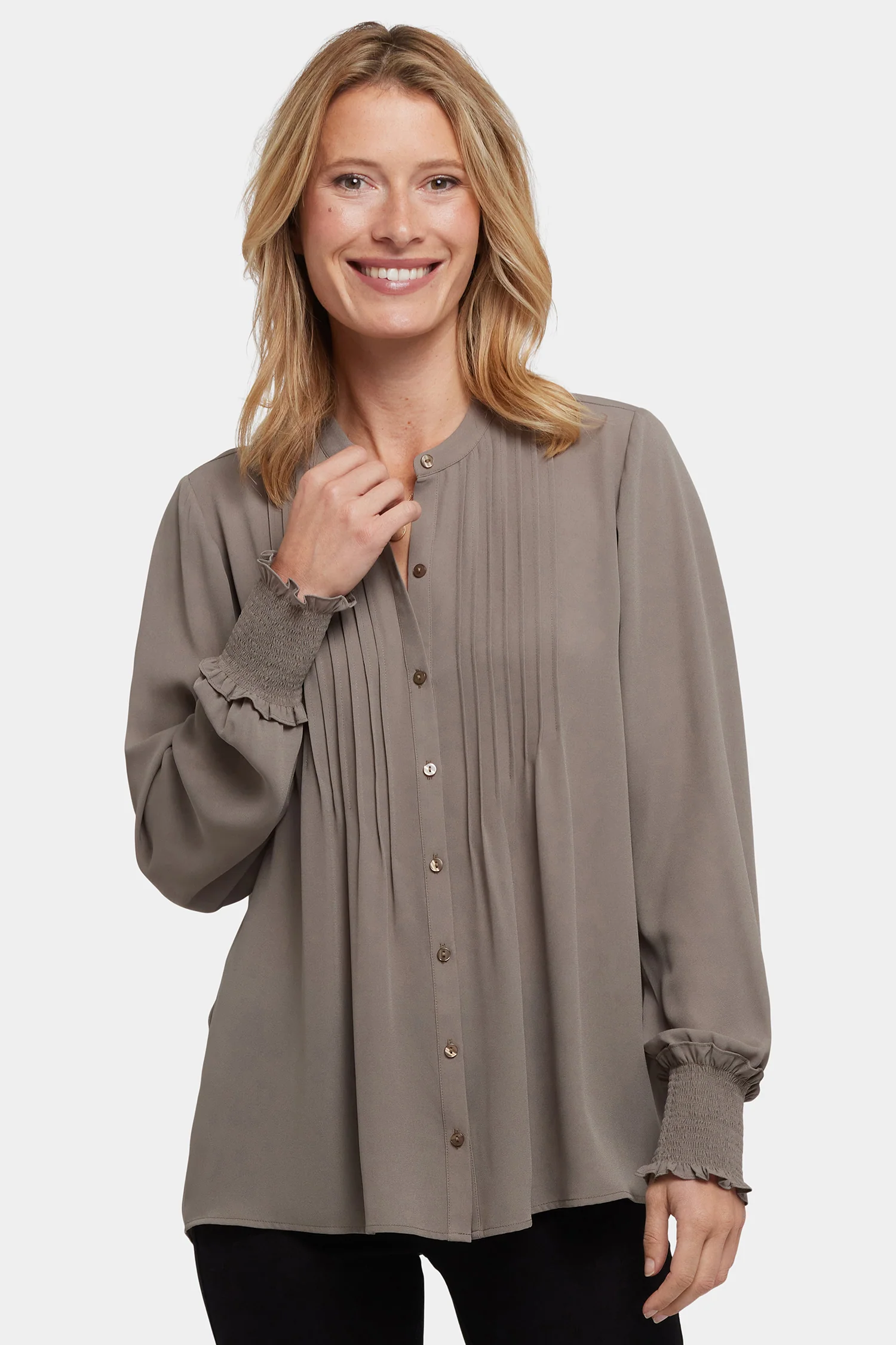 Pleated Peasant Blouse - Dark Wood