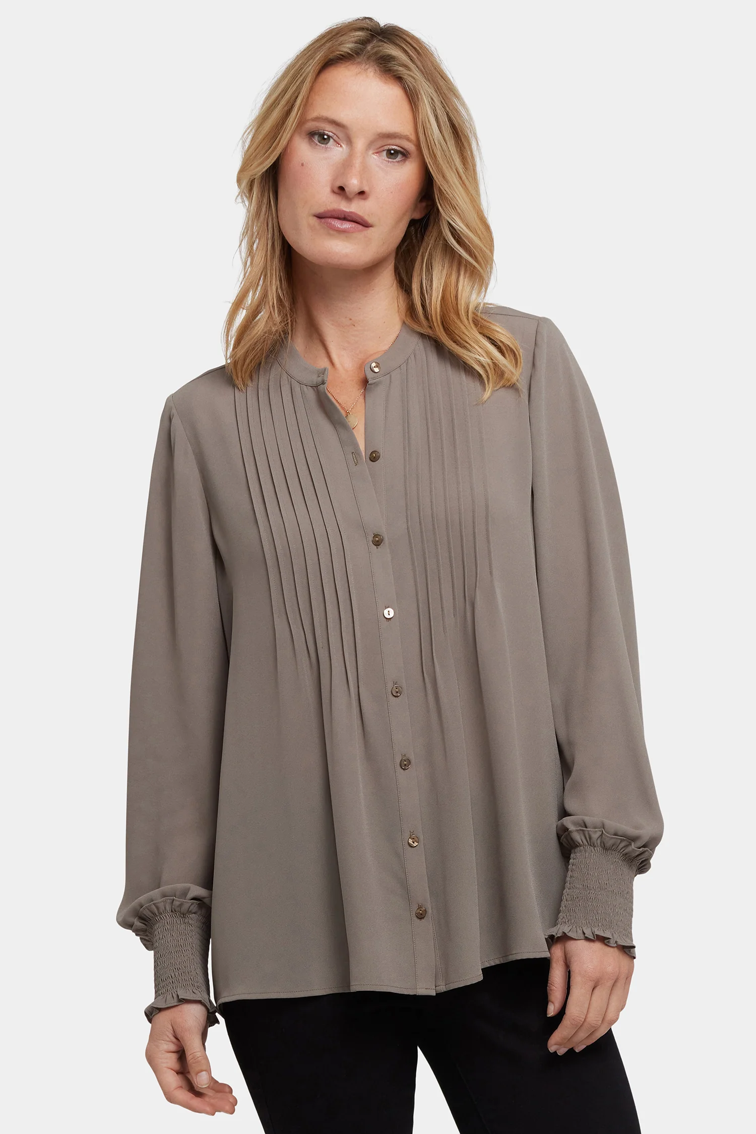 Pleated Peasant Blouse - Dark Wood - Image 4