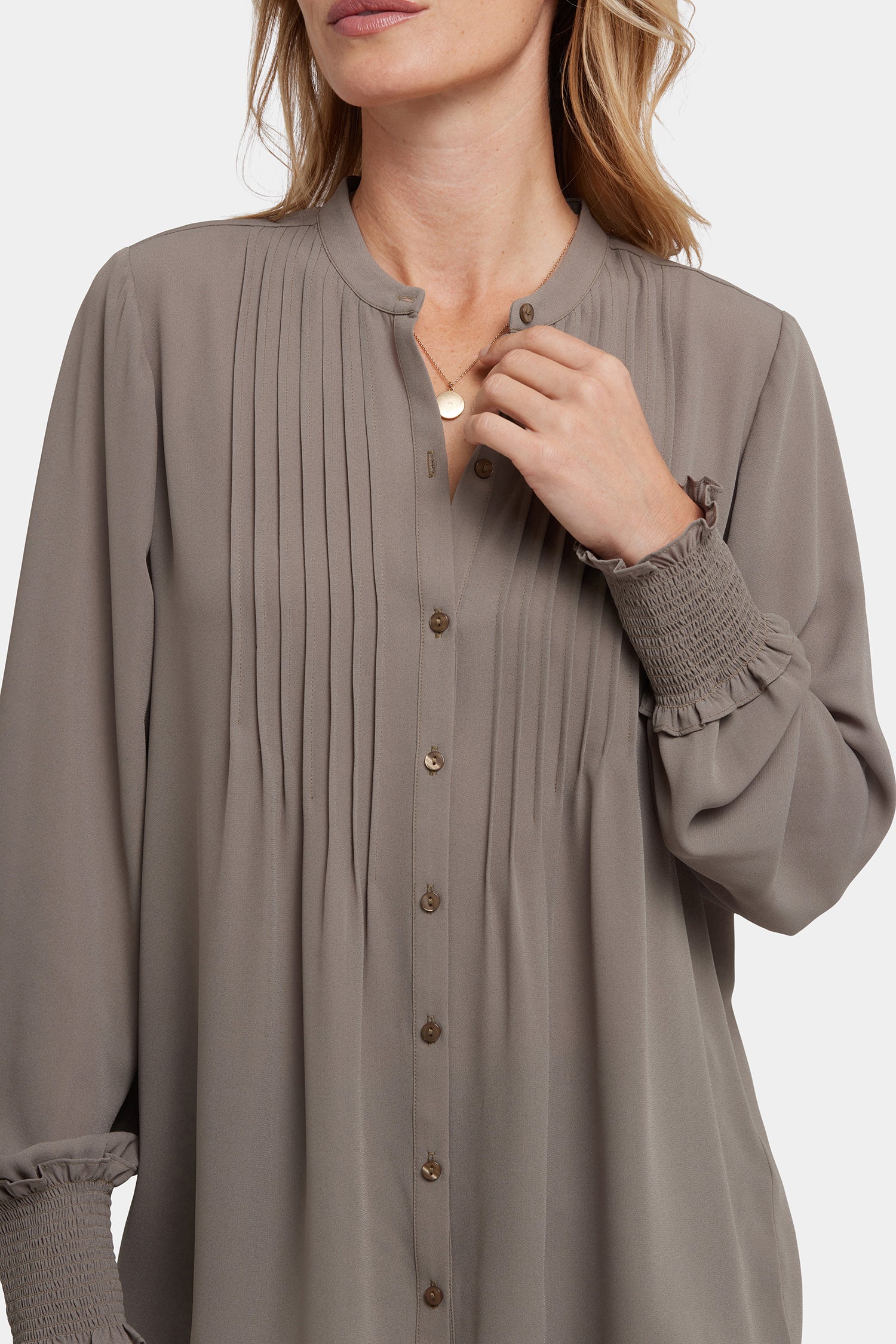 Pleated Peasant Blouse - Dark Wood - Image 5