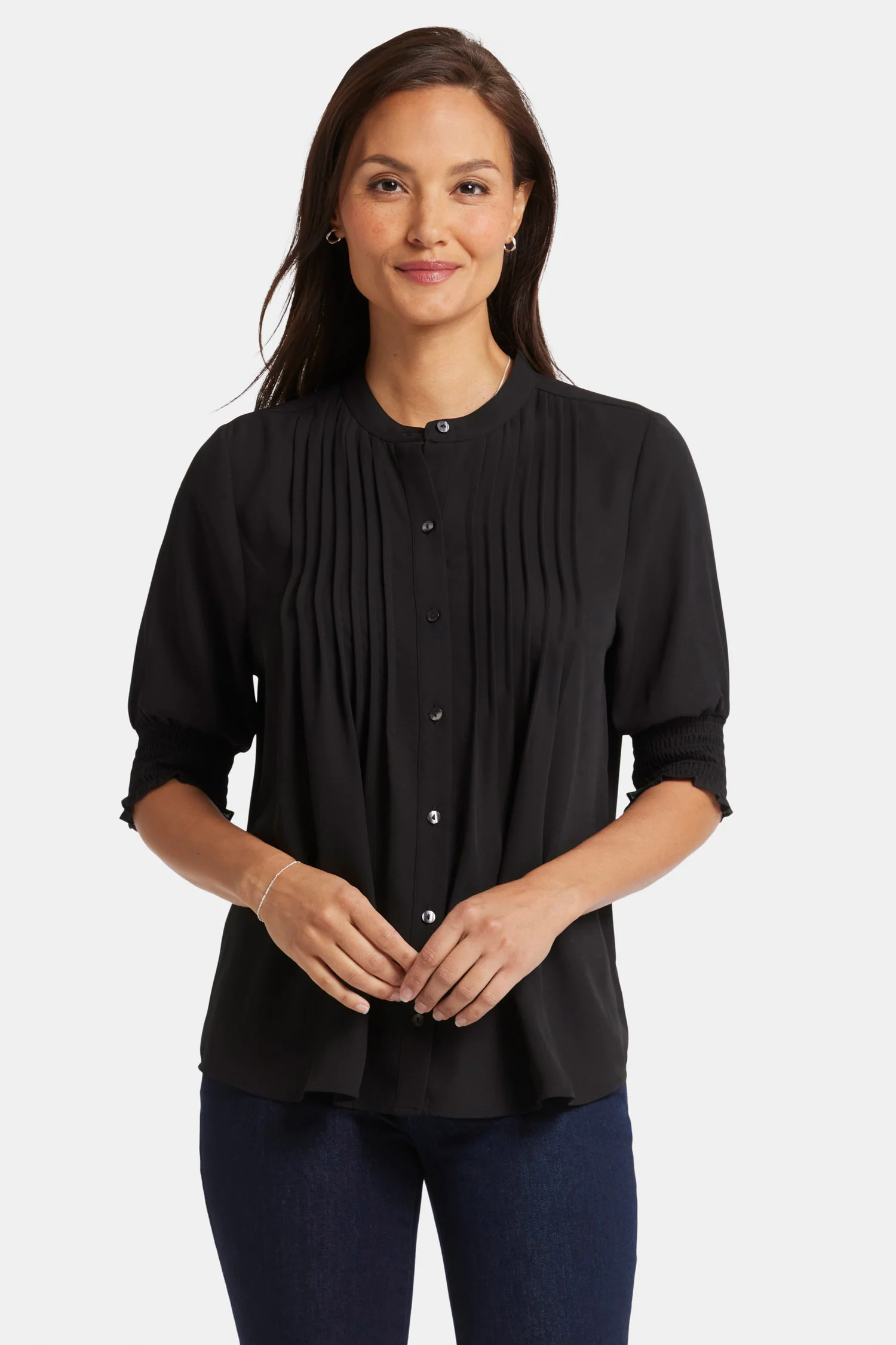 Pleated Short Sleeved Blouse - Black - Image 4