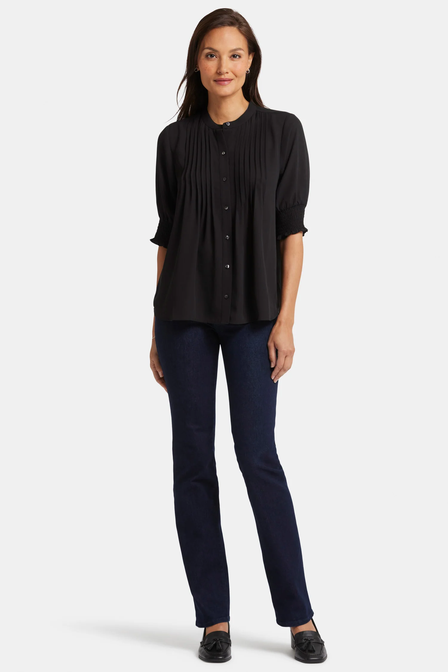 Pleated Short Sleeved Blouse - Black - Image 5