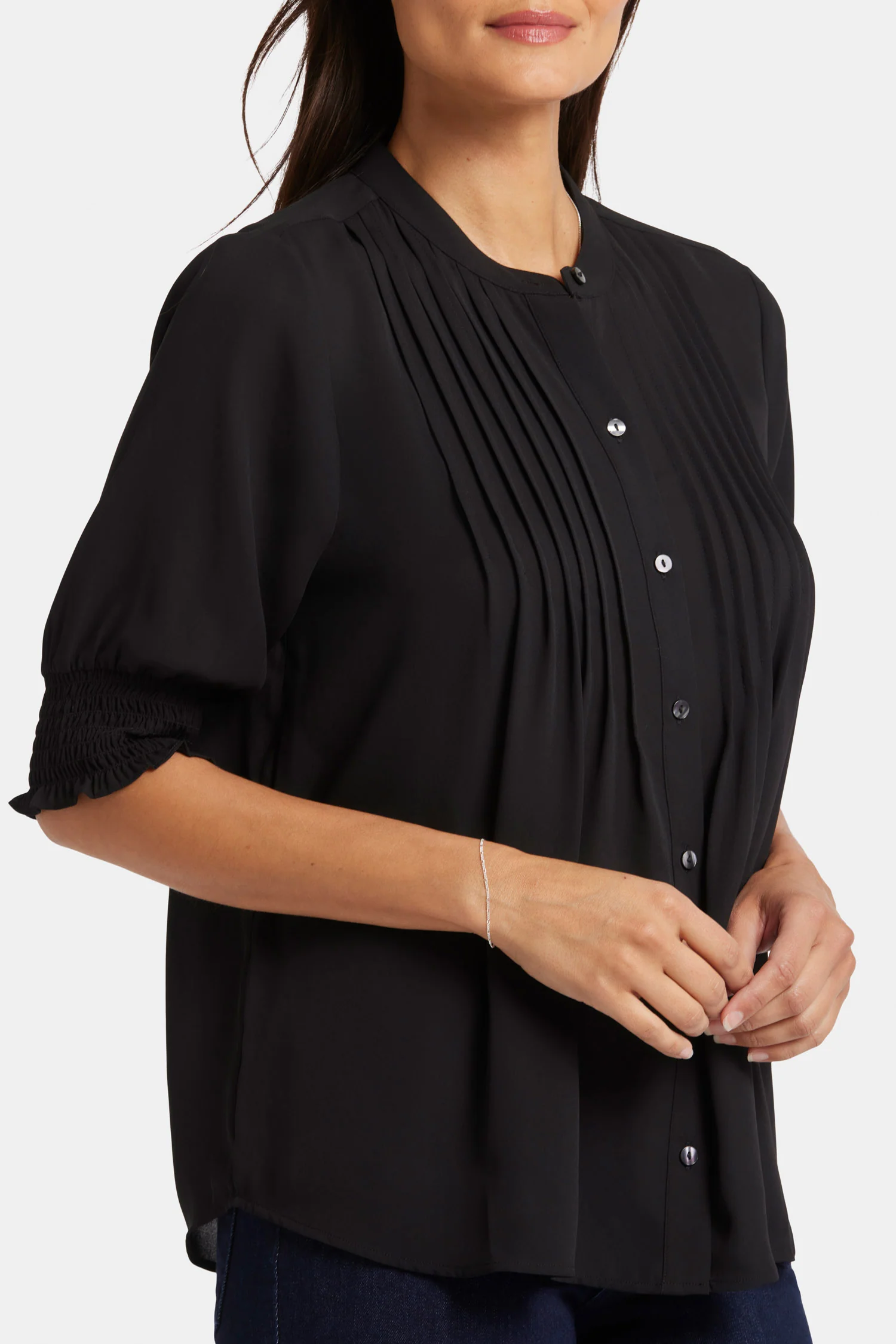 Pleated Short Sleeved Blouse - Black - Image 6