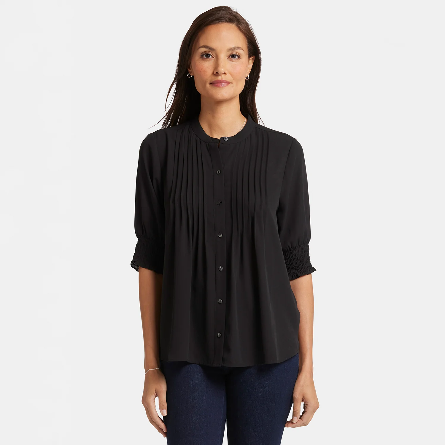Pleated Short Sleeved Blouse - Black - Image 7