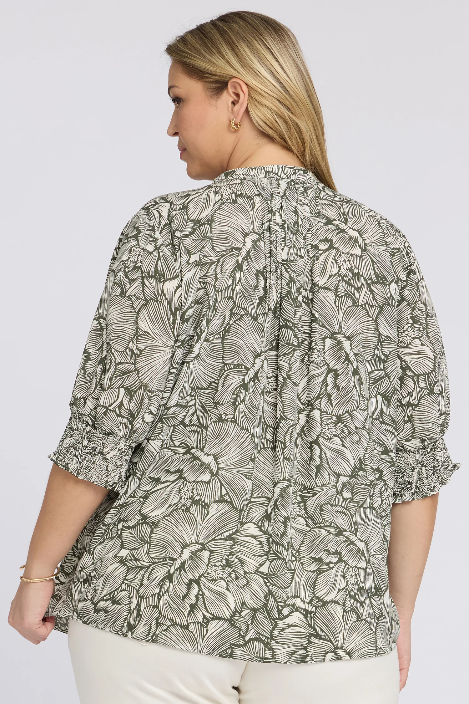 Pleated Short Sleeved Blouse In Plus Size - Leafy Rose - Image 2