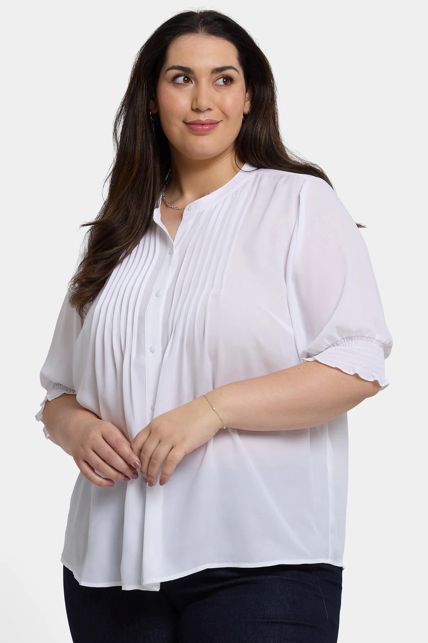 Pleated Short Sleeved Blouse In Plus Size - Optic White