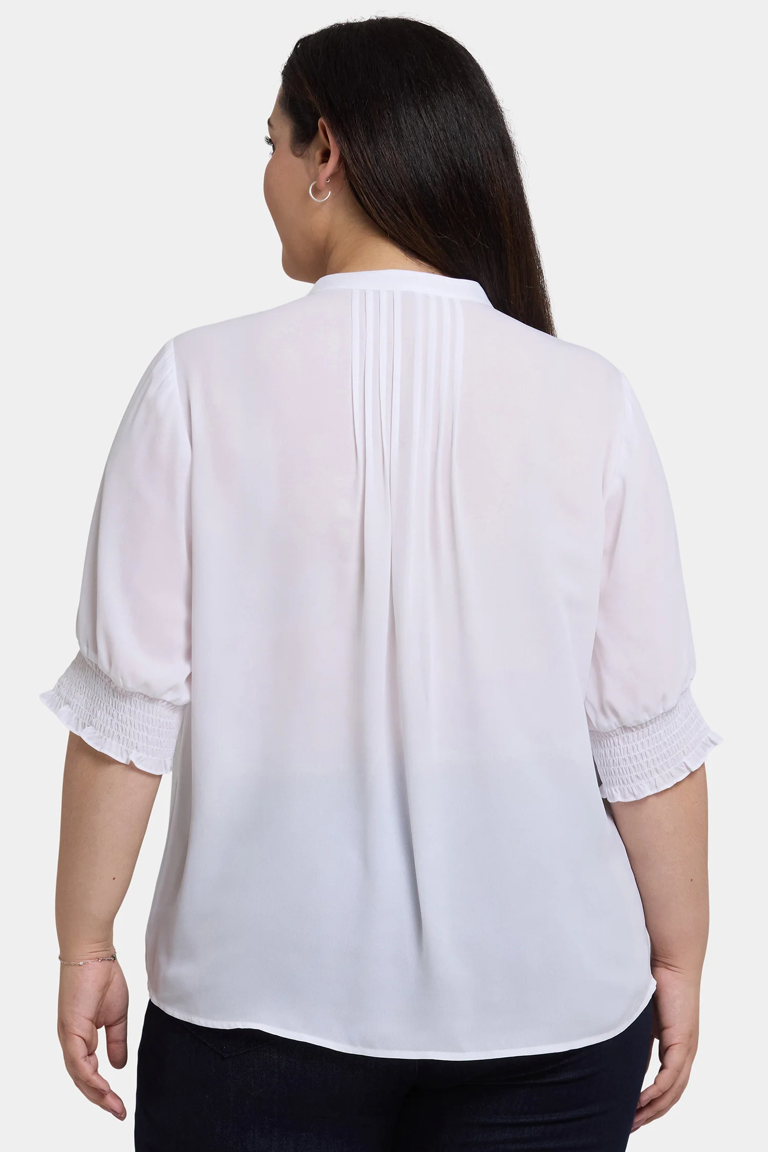 Pleated Short Sleeved Blouse In Plus Size - Optic White - Image 2