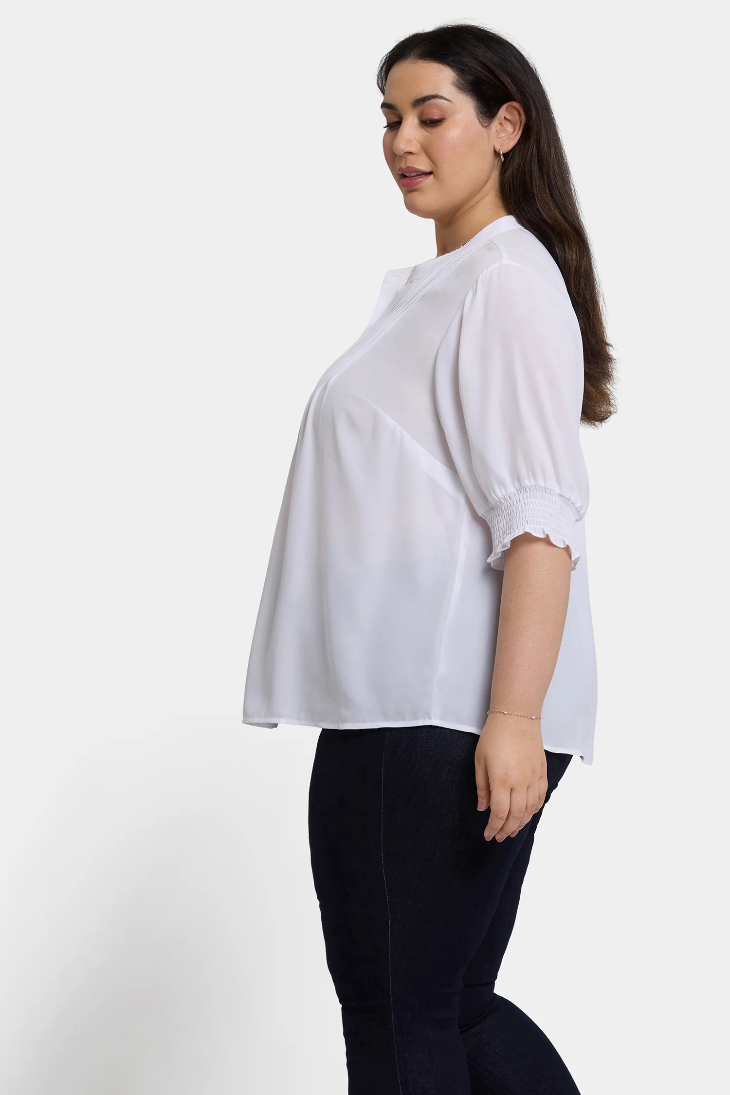 Pleated Short Sleeved Blouse In Plus Size - Optic White - Image 3